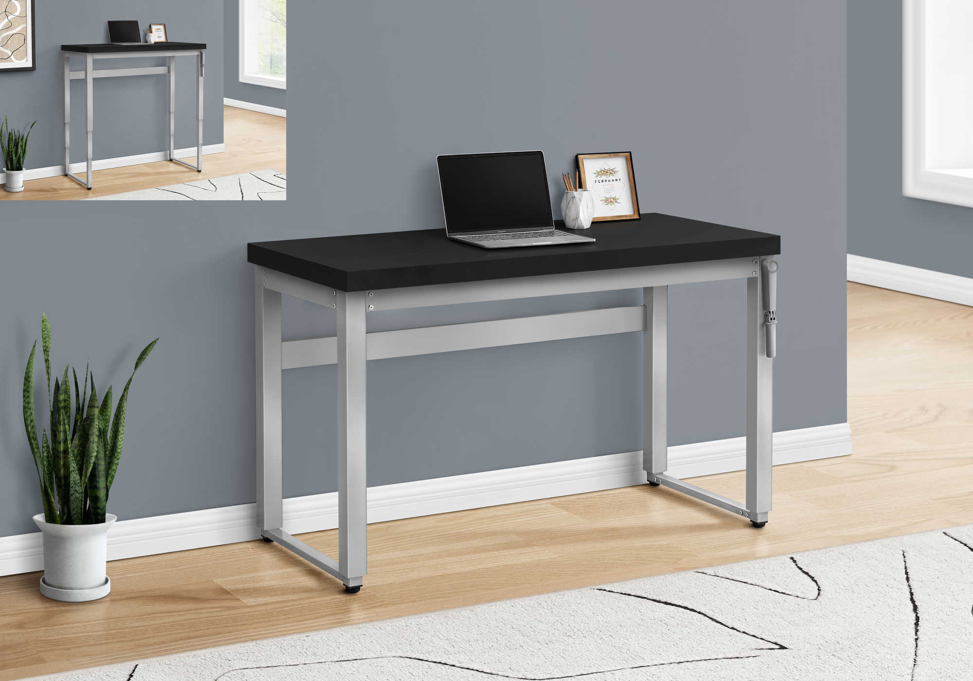 BUREAU D'ORDINATEUR - 48"L / NOIR / HAUTEUR AJUSTABLE/ METAL ARGENT ( Meuble Mtl ) 
