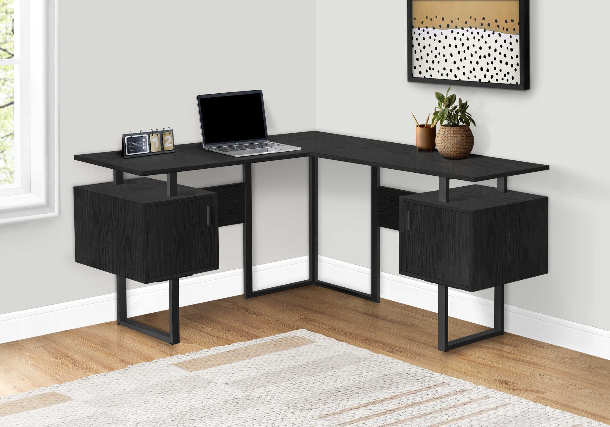 BUREAU D'ORDINATEUR - 58"L / CHENE NOIR / COIN METAL NOIR ( Meuble Mtl ) 
