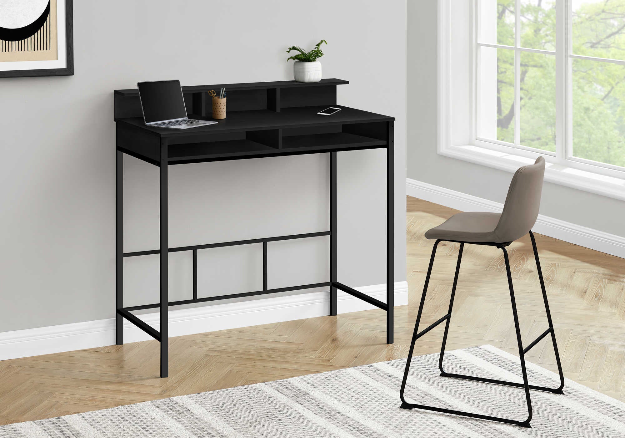 BUREAU D'ORDINATEUR - 48"L / NOIR / NOIR HAUTEUR DEBOUT ( Meuble Mtl ) 