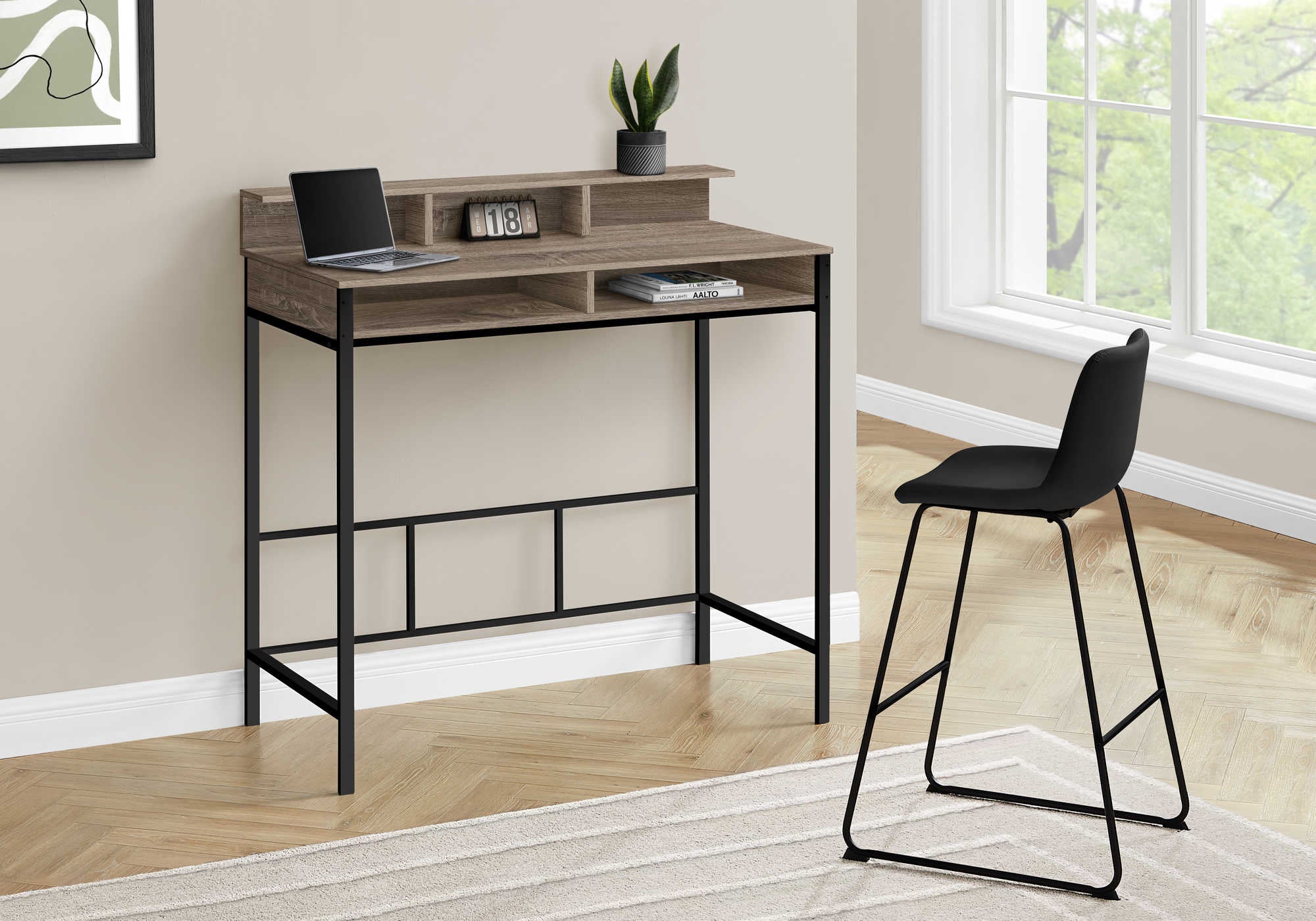 BUREAU D'ORDINATEUR - 48"L / TAUPE FONCE / HAUTEUR DEBOUT NOIR ( Meuble Mtl ) 