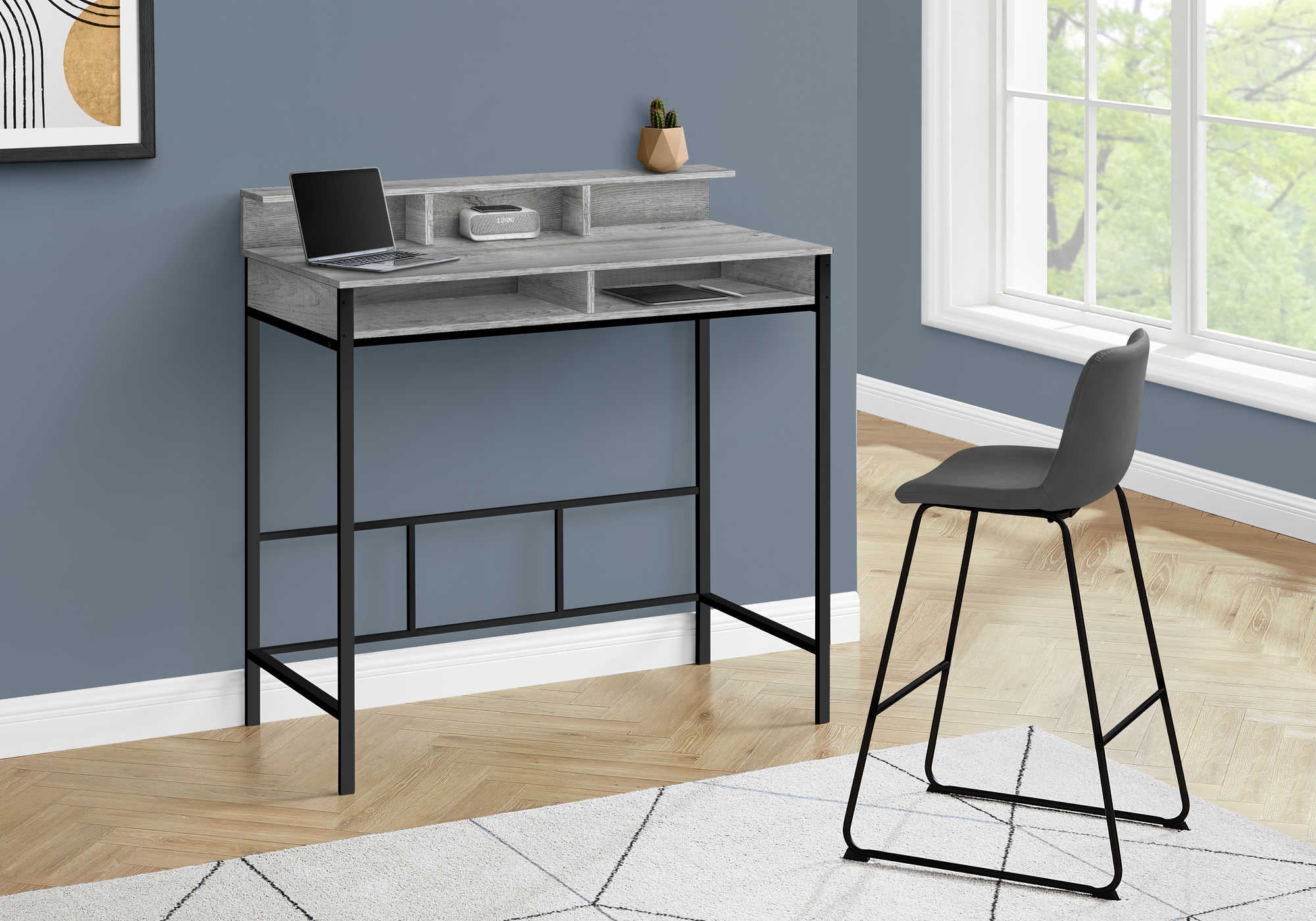 BUREAU D'ORDINATEUR - 48"L / GRIS / NOIR HAUTEUR DEBOUT ( Meuble Mtl ) 