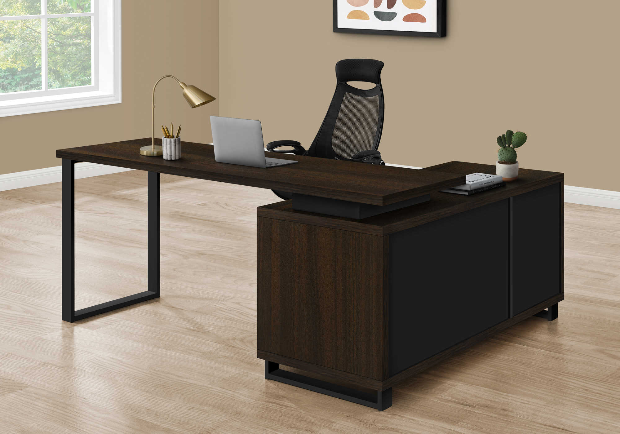 BUREAU D'ORDINATEUR - 72"L ESPRESSO / COIN EXÉCUTIF NOIR ( Meuble Mtl ) 