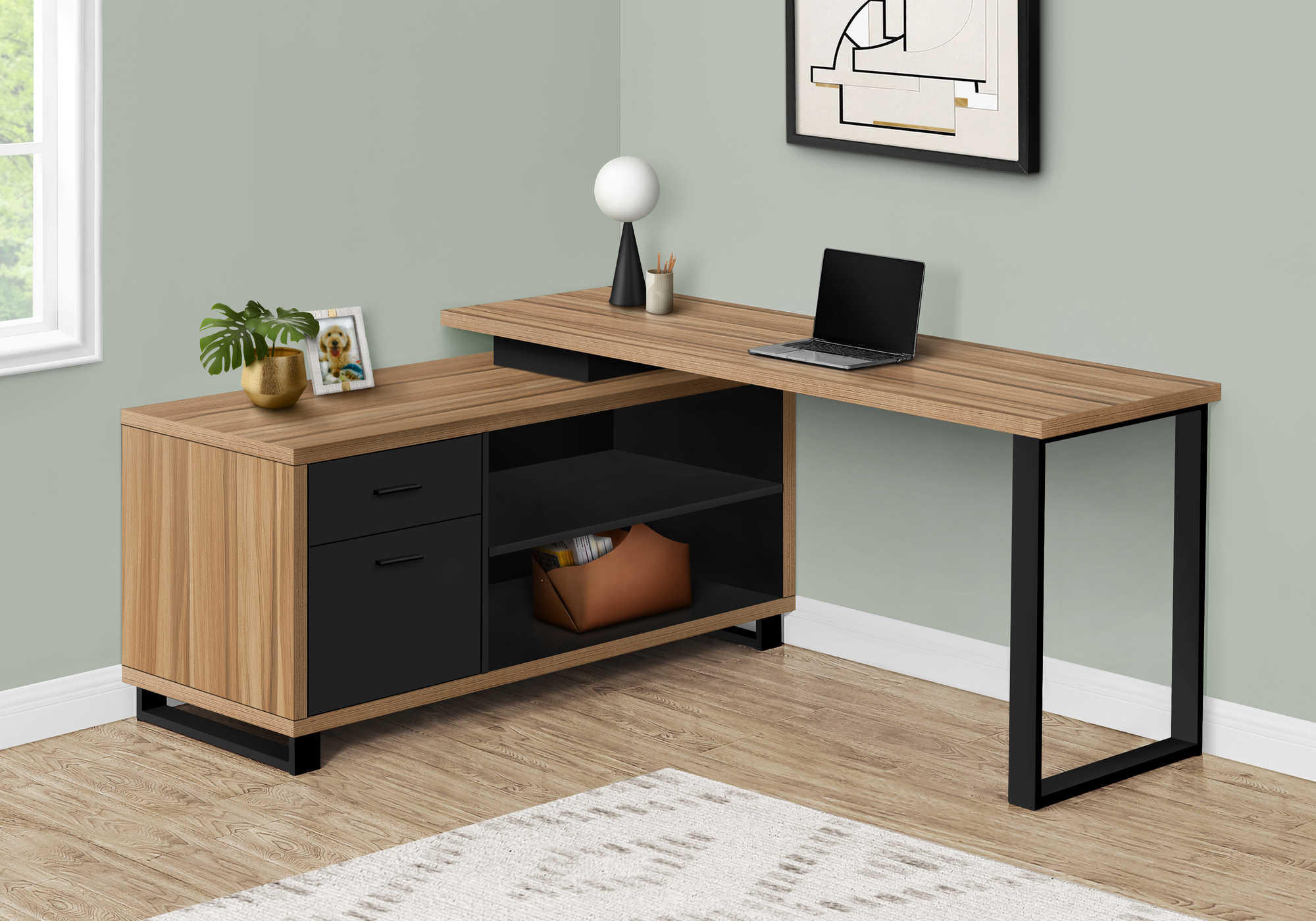 BUREAU D'ORDINATEUR - 72"L RÉCUPÉRÉ / COIN EXÉCUTIF NOIR ( Meuble Mtl ) 