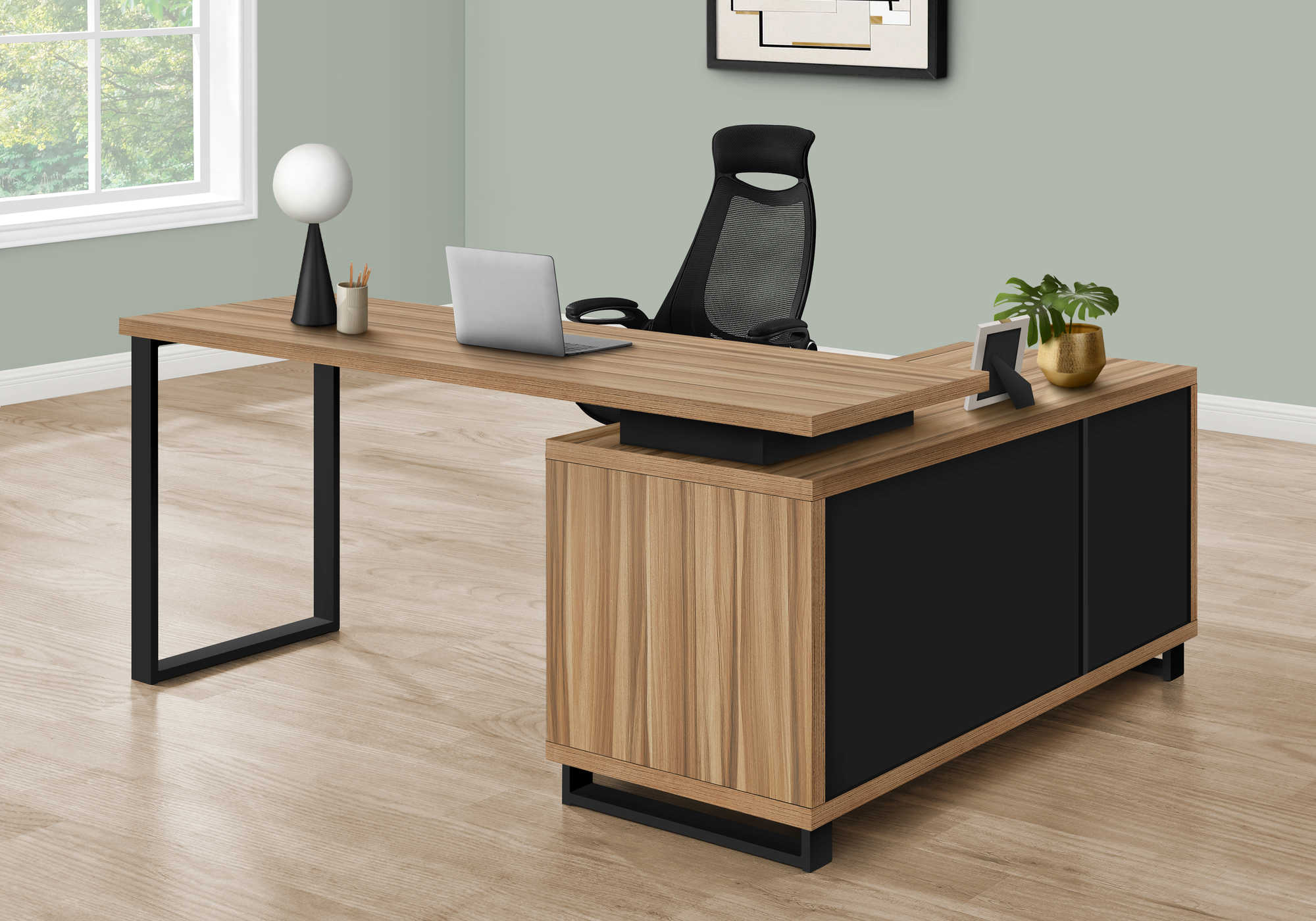 BUREAU D'ORDINATEUR - 72"L RÉCUPÉRÉ / COIN EXÉCUTIF NOIR ( Meuble Mtl ) 