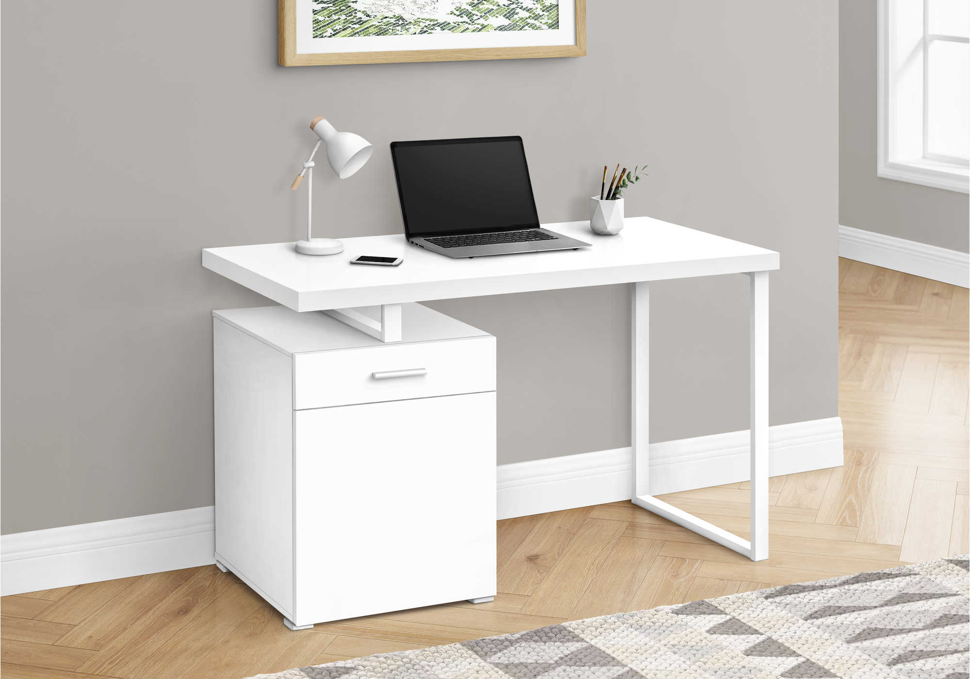 BUREAU D'ORDINATEUR - 48"L / BLANC ORIENTATION GAUCHE OU DROITE ( Meuble Mtl )