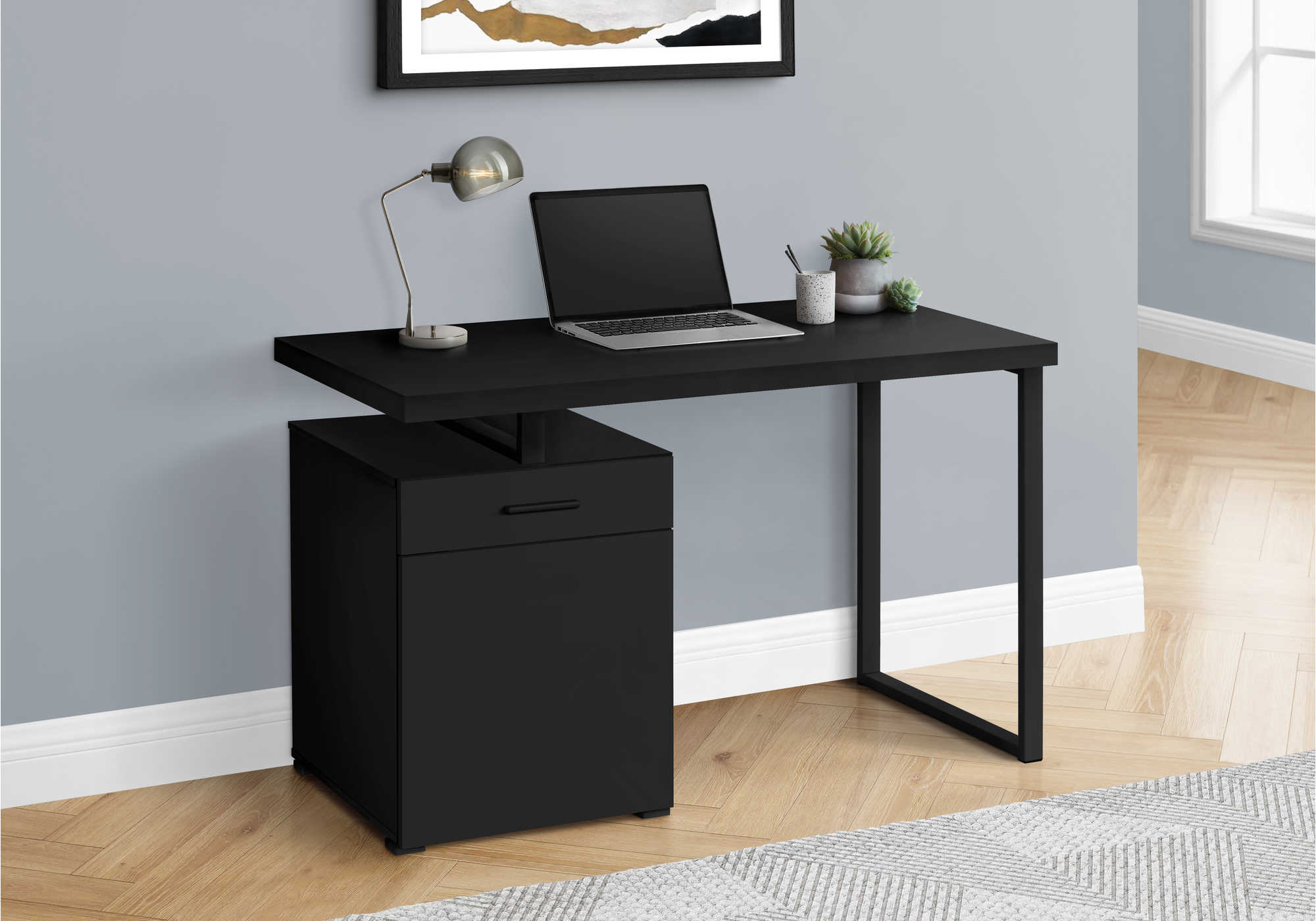 BUREAU D'ORDINATEUR - 48"L / NOIR ORIENTATION GAUCHE OU DROITE ( Meuble Mtl ) 