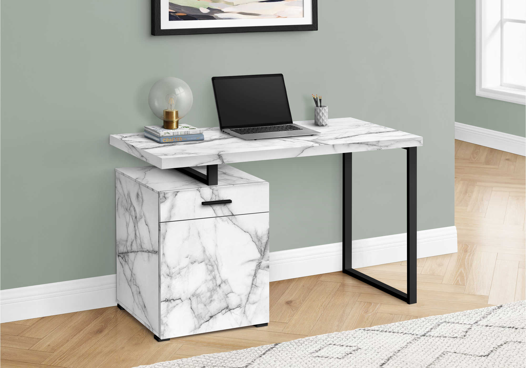 BUREAU D'ORDINATEUR - 48"L / MARBRE BLANC ORIENTATION GAUCHE OU DROITE ( Meuble Mtl ) 