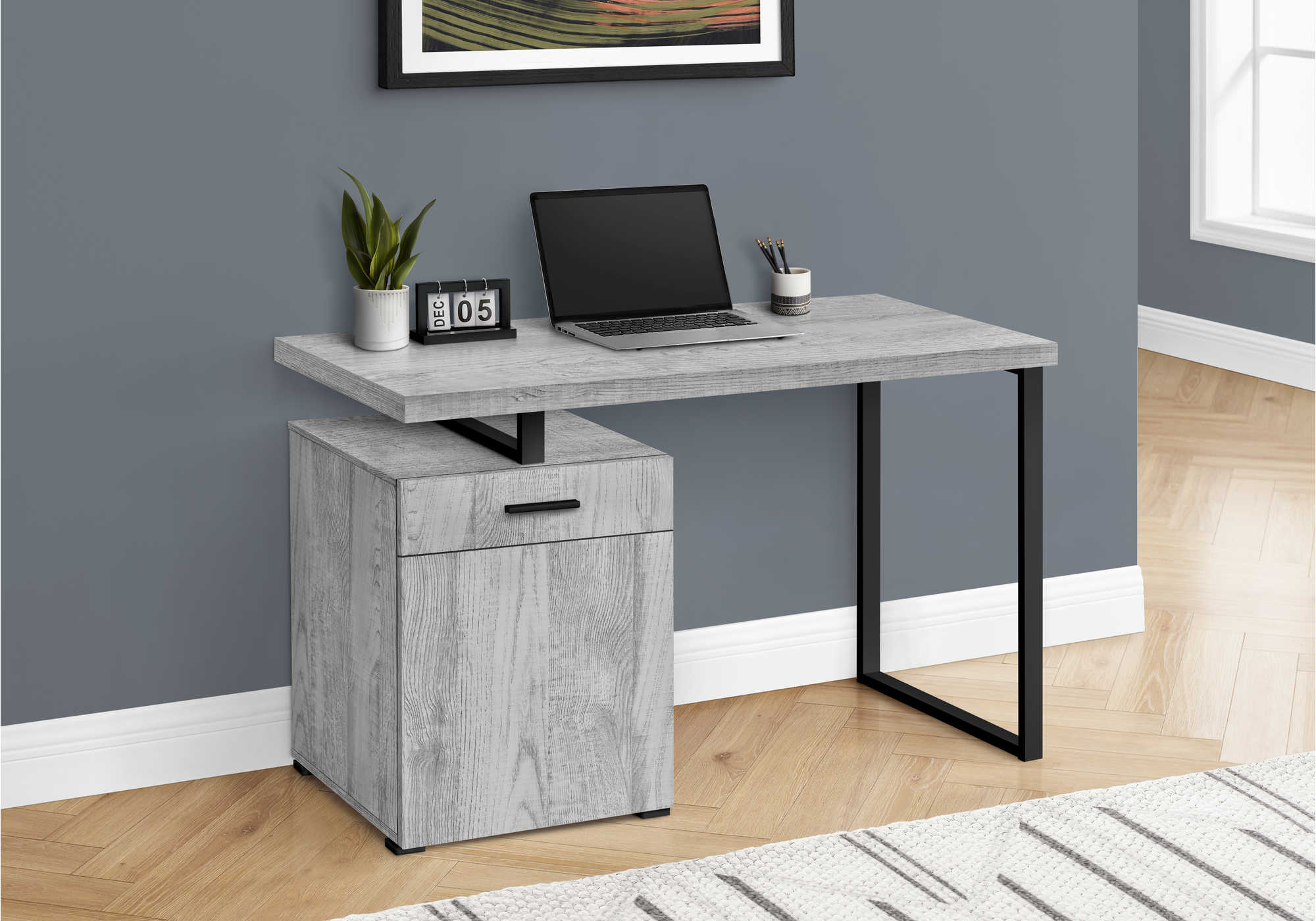 BUREAU D'ORDINATEUR - 48"L / GRIS ORIENTATION GAUCHE OU DROITE 