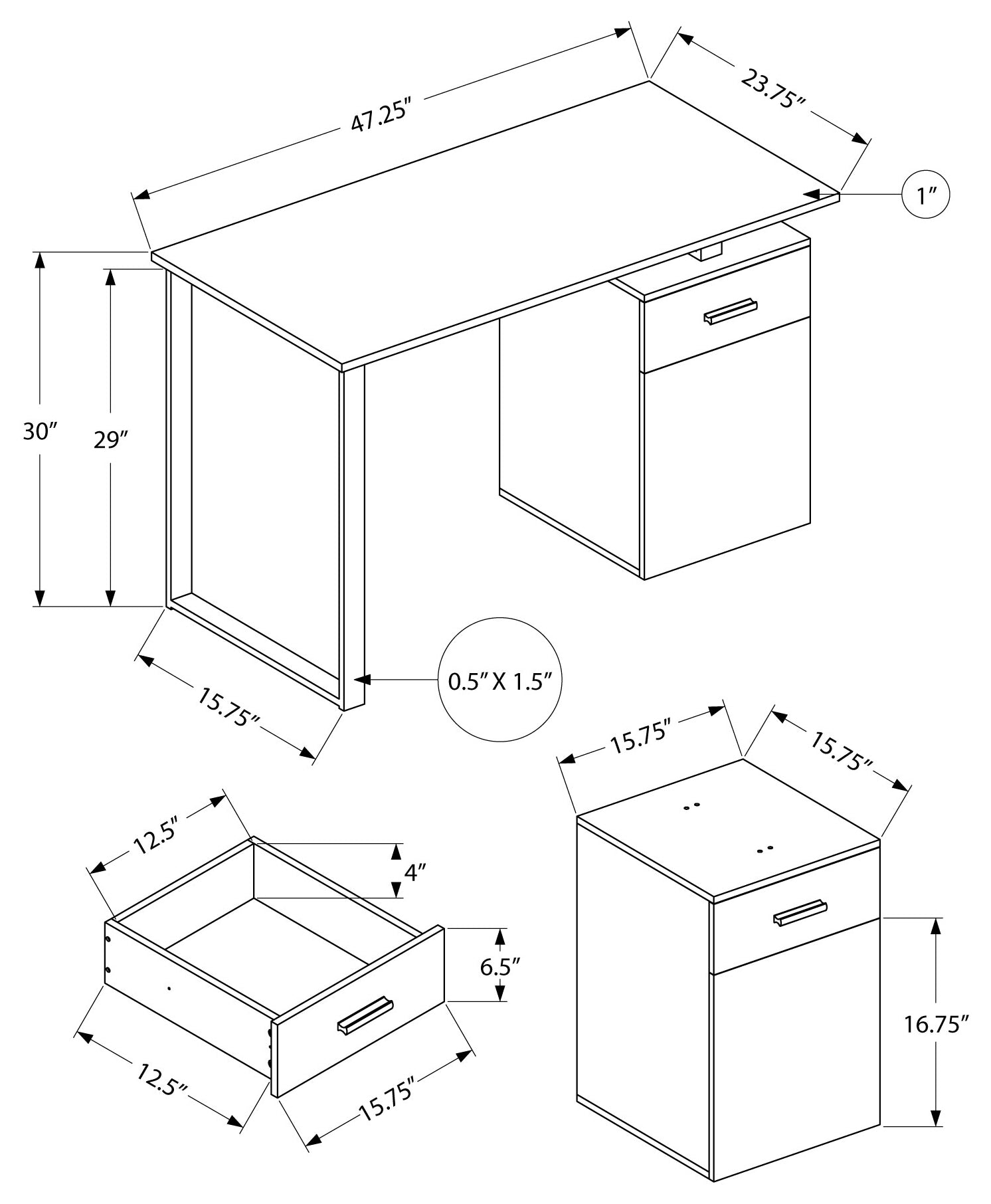 BUREAU D'ORDINATEUR - 48"L / GRIS ORIENTATION GAUCHE OU DROITE 