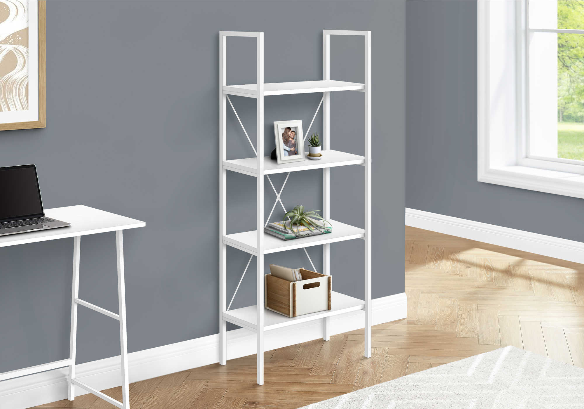BIBLIOTHÈQUE - 48"H / BLANC / MÉTAL BLANC ( Meuble Mtl )