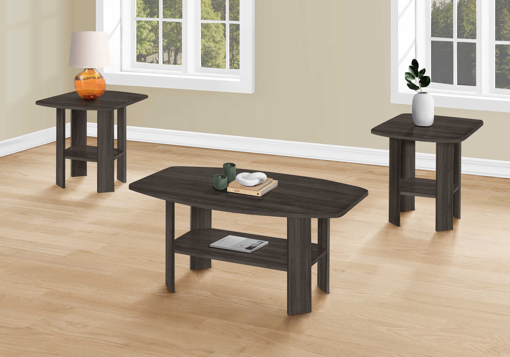SET DE TABLE - SET 3PCS / CHENE MARRON ( Meuble Mtl ) 