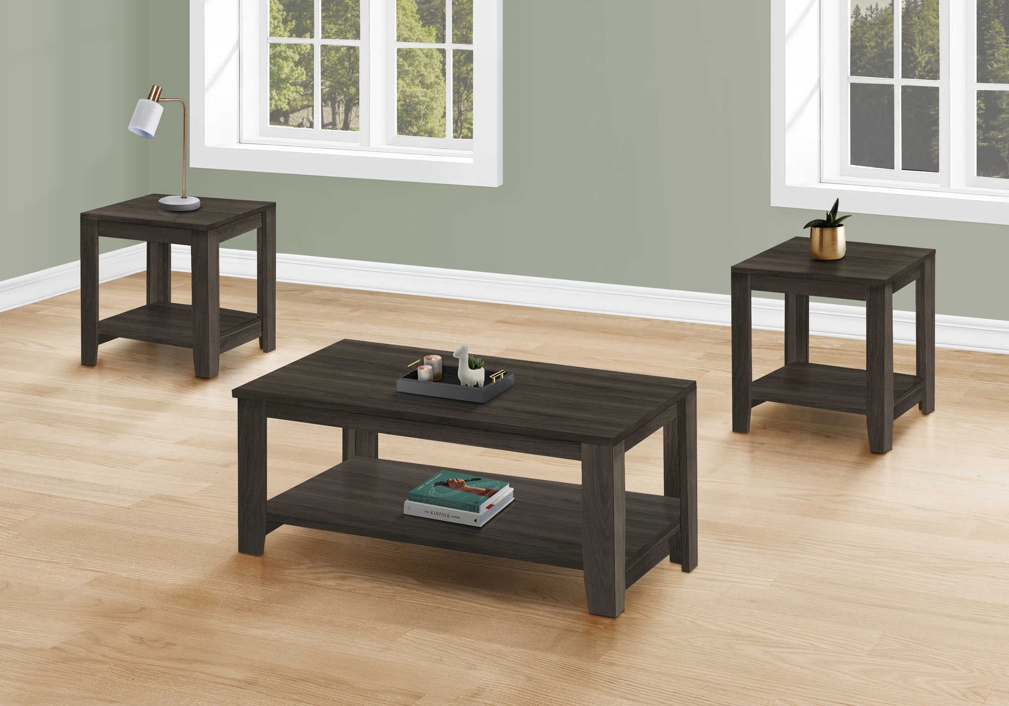 SET DE TABLE - SET 3PCS / CHENE MARRON ( Meuble Mtl ) 