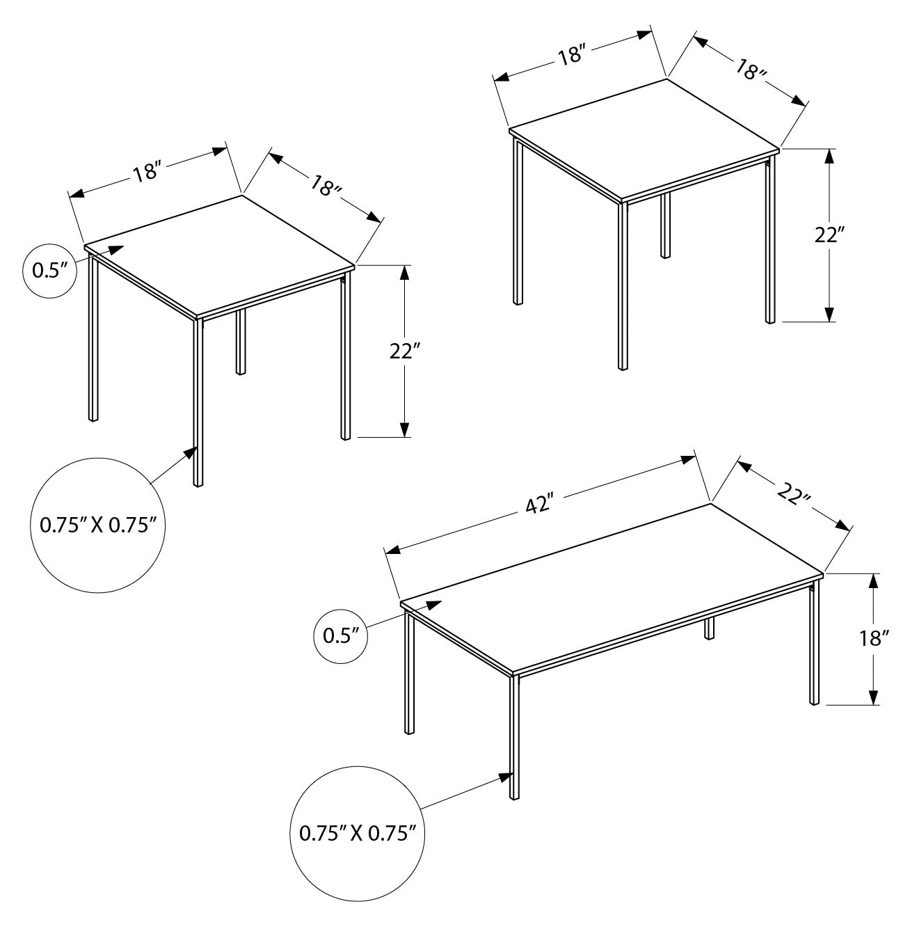 ENSEMBLE DE TABLE - ENSEMBLE 3PCS / MARBRE BLANC / MÉTAL NOIR