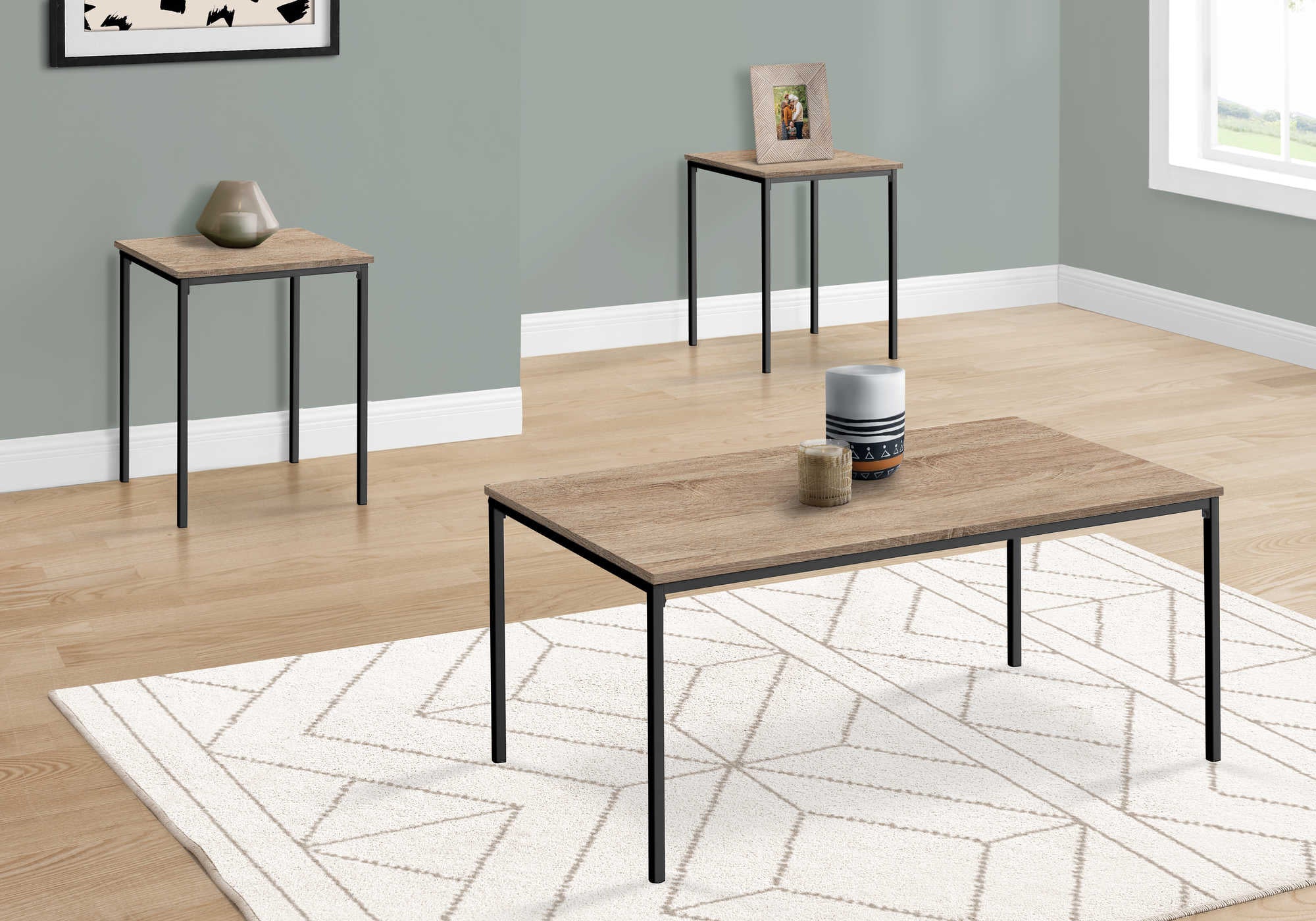 ENSEMBLE DE TABLE - ENSEMBLE 3PCS / TAUPE FONCÉ / MÉTAL NOIR