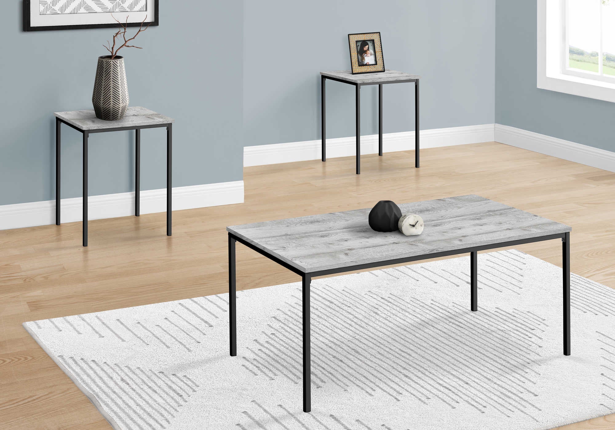 ENSEMBLE DE TABLE - ENSEMBLE 3PCS / GRIS / MÉTAL NOIR