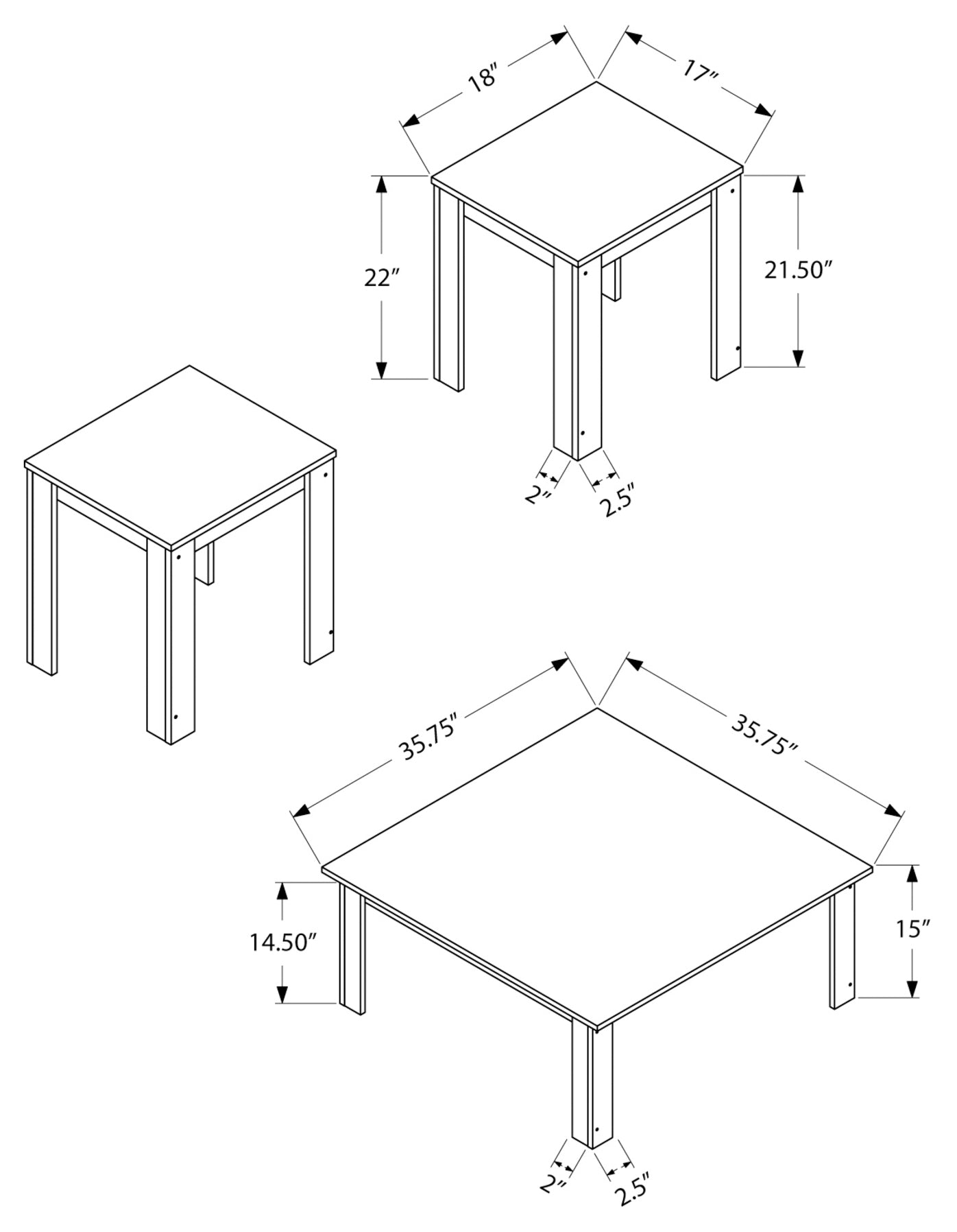ENSEMBLE DE TABLE - ENSEMBLE 3PCS / TAUPE FONCÉ