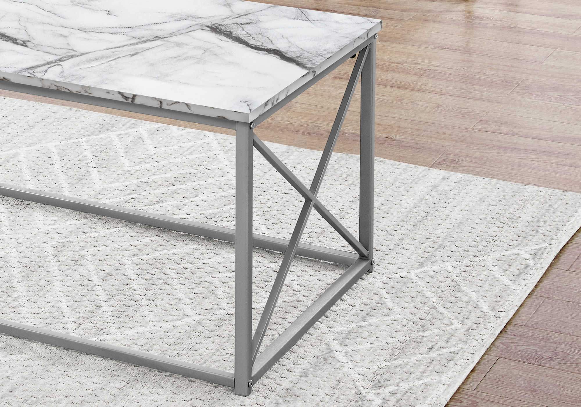 ENSEMBLE DE TABLE - ENSEMBLE 3PCS / MARBRE BLANC / MÉTAL ARGENT