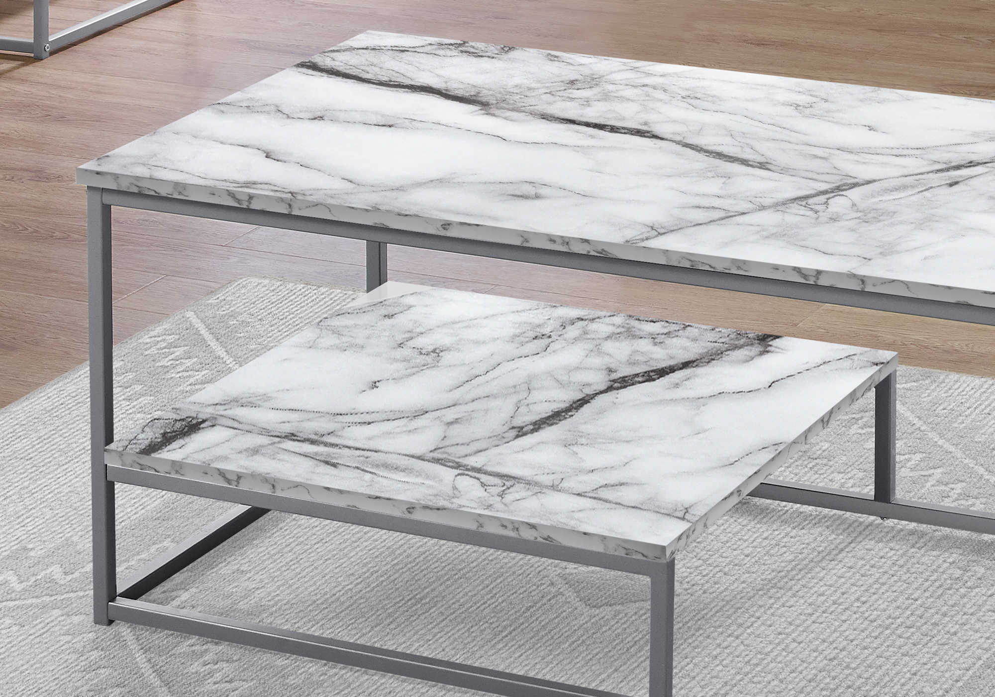 SET DE TABLE - 3PCS / MARBRE BLANC / METAL ARGENT ( Meuble Mtl ) 