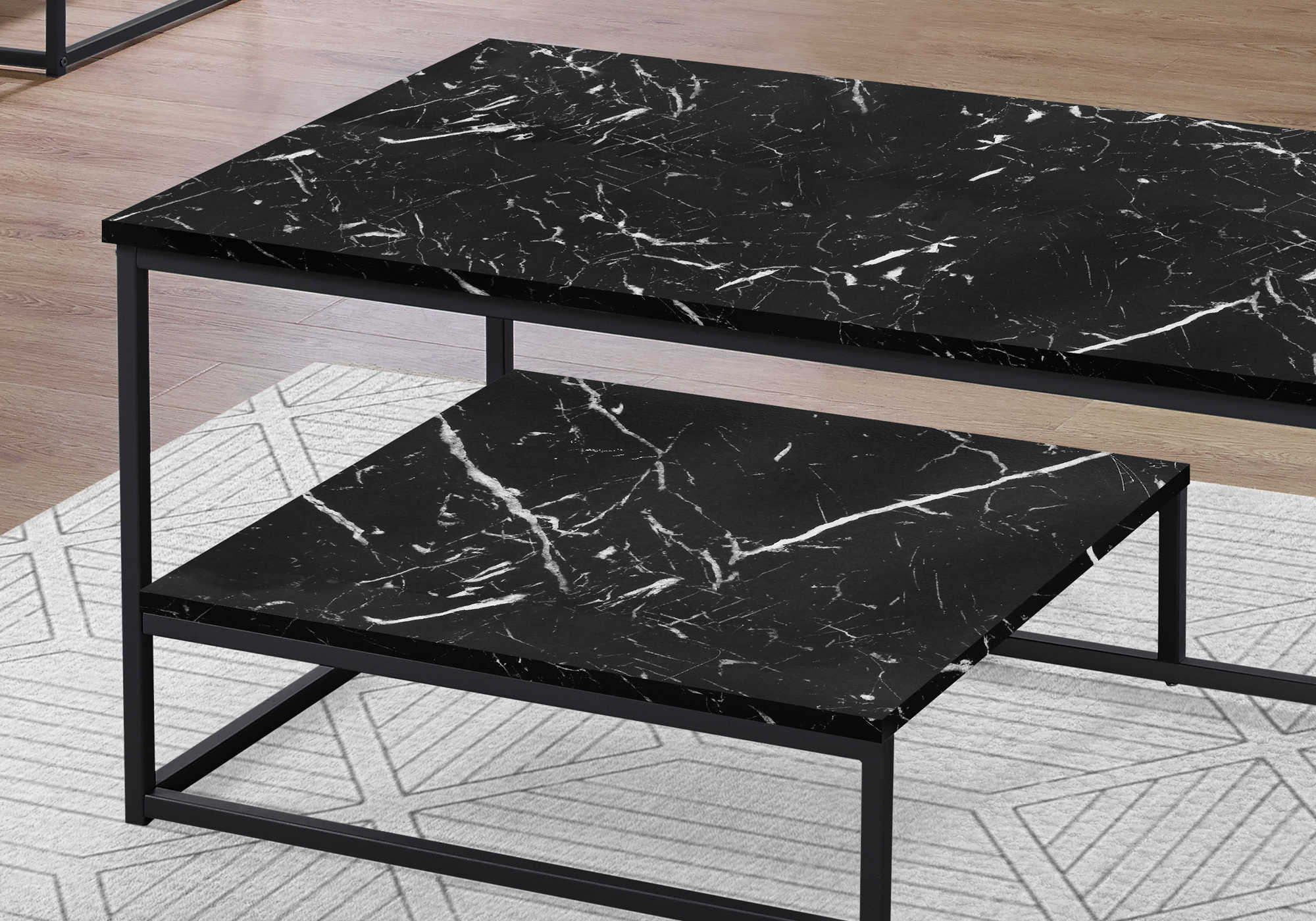 SET DE TABLE - 3PCS / MARBRE NOIR / METAL NOIR ( Meuble Mtl ) 