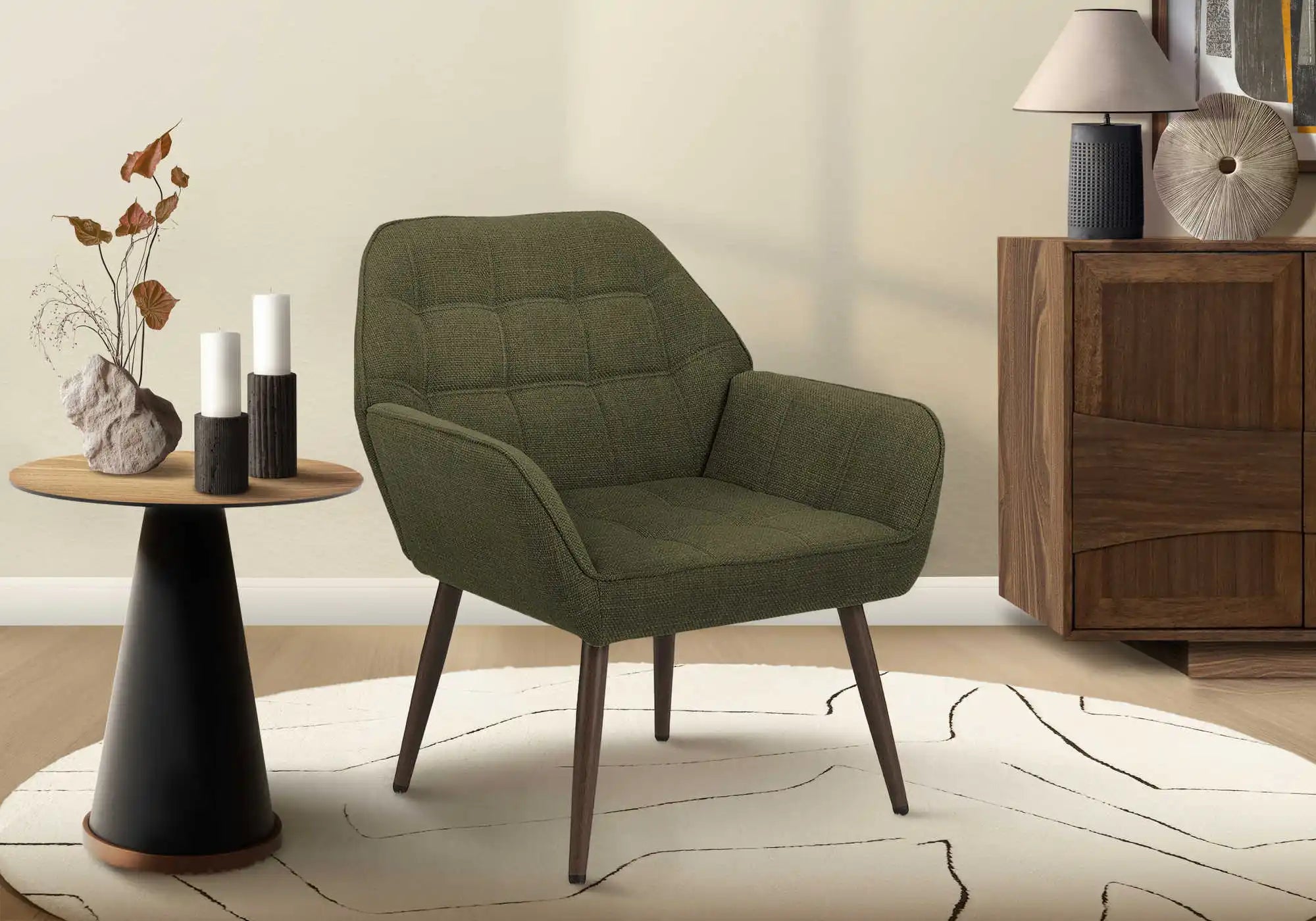 Fauteuil d'Appoint Vert Foncé et Pieds Fini Noyer
