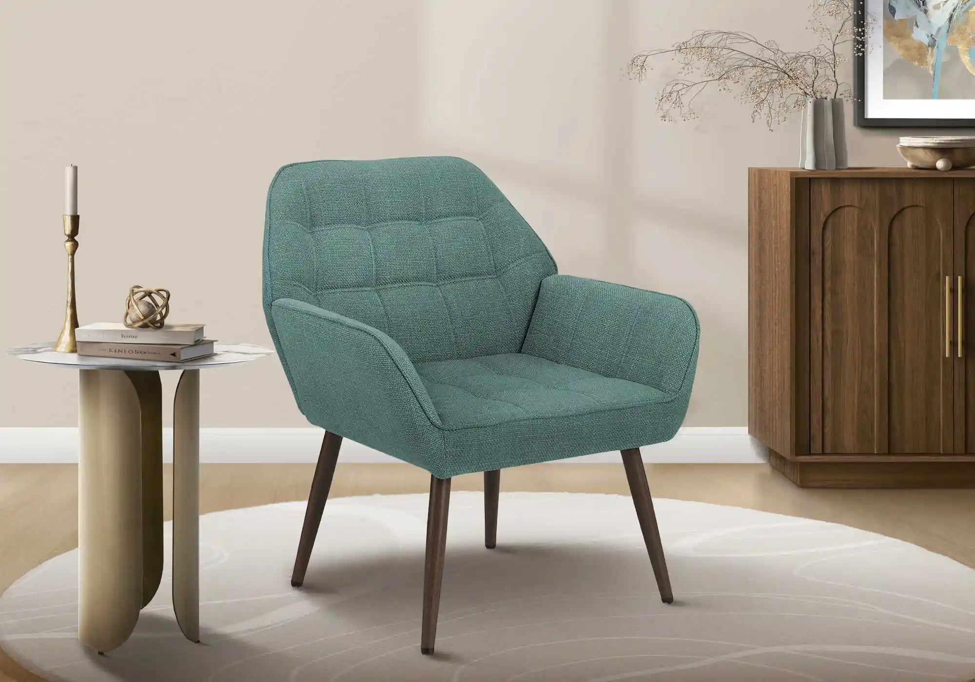 Fauteuil d'Appoint Vert Foncé et Pieds Fini Noyer