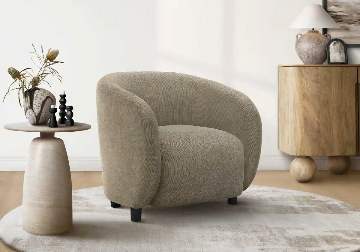 Light Brown Barrel Accent Chair with Black Legs