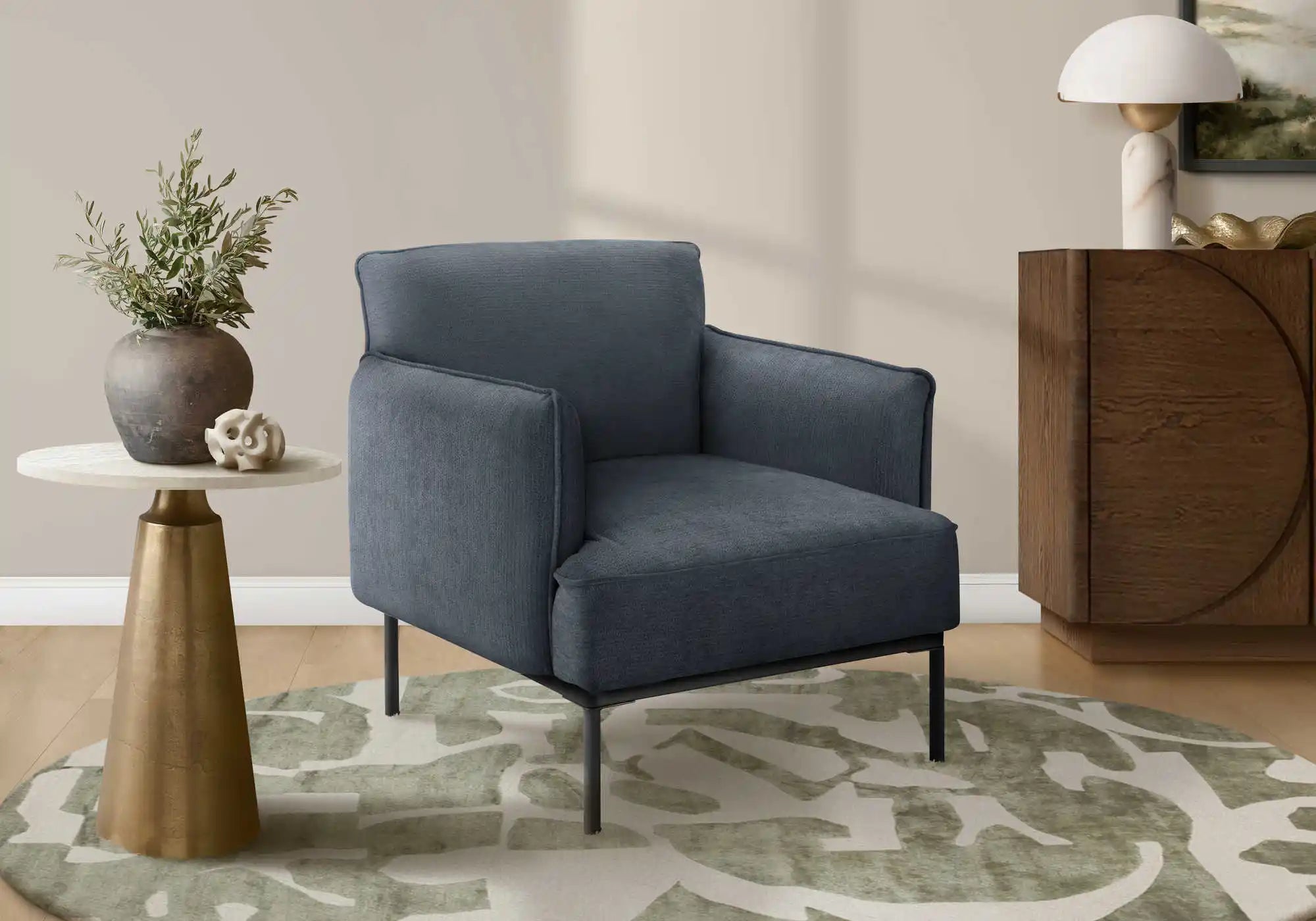 Fauteuil d'Appoint 33 po en Tissu Beige avec Pieds Métal Noir