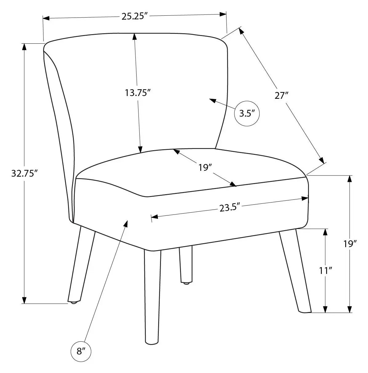 Chaise d'Appoint Brun Clair sans Bras et Pieds Noyer