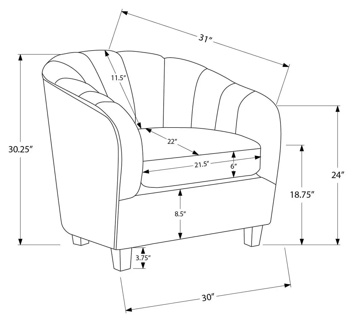 Silver Barrel Accent Chair in Fabric with Walnut Legs
