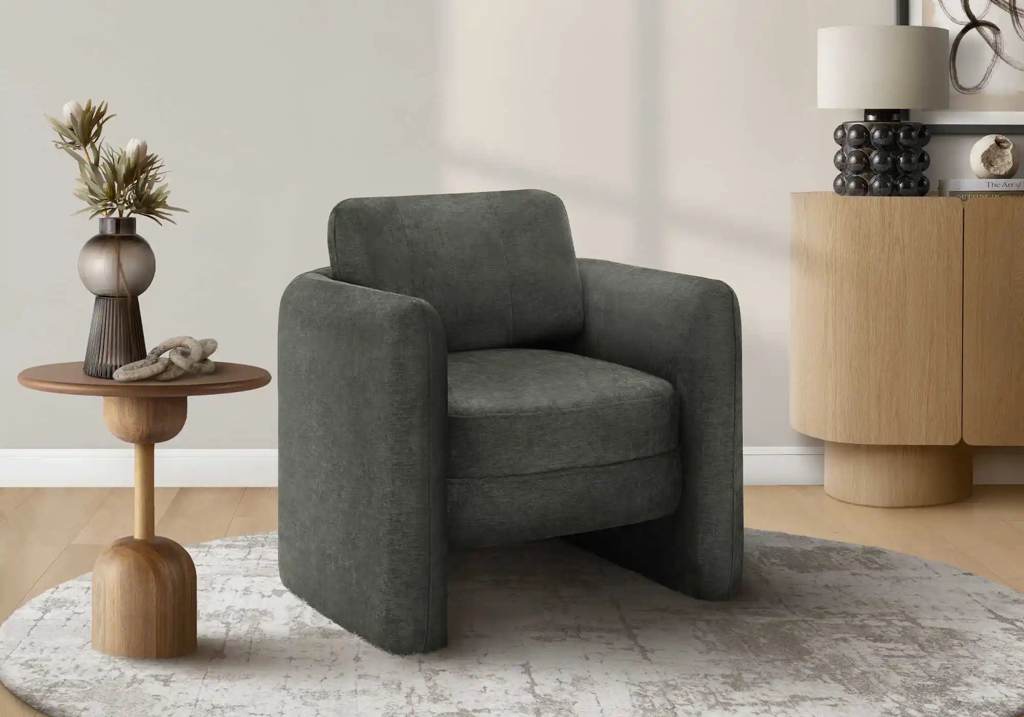 Fauteuil d'Appoint Tonneau 32 po en Tissu Noir