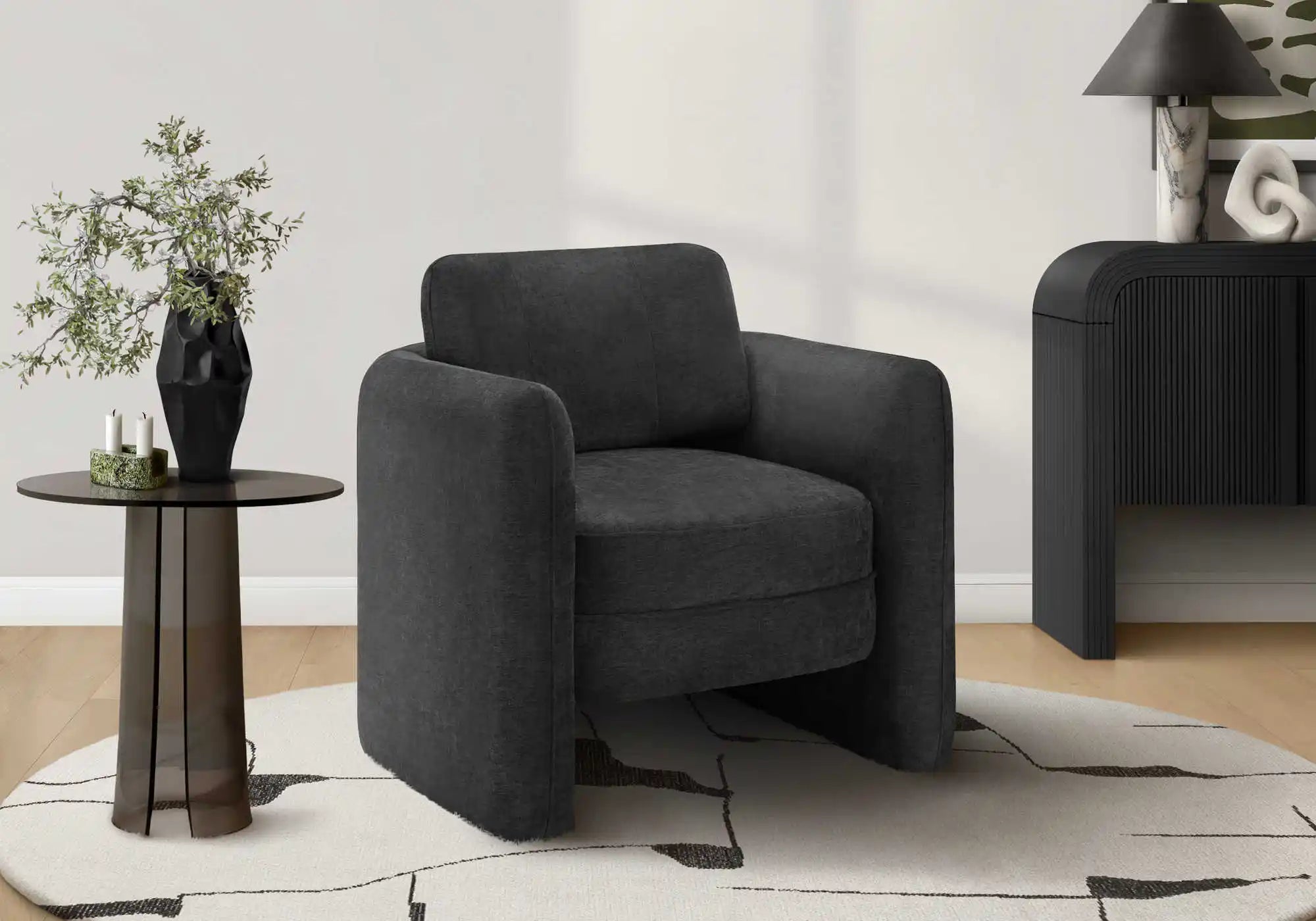 Fauteuil d'Appoint Tonneau 32 po en Tissu Noir