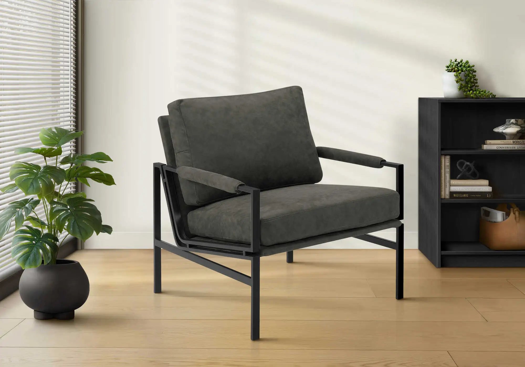 Fauteuil d'Appoint 36 po Tissu Gris Foncé et Métal