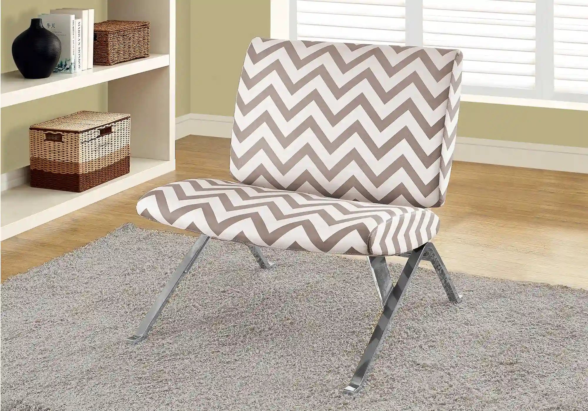 Chaise d'Appoint Motif Chevron Bleu Sarcelle et Pieds Chromés