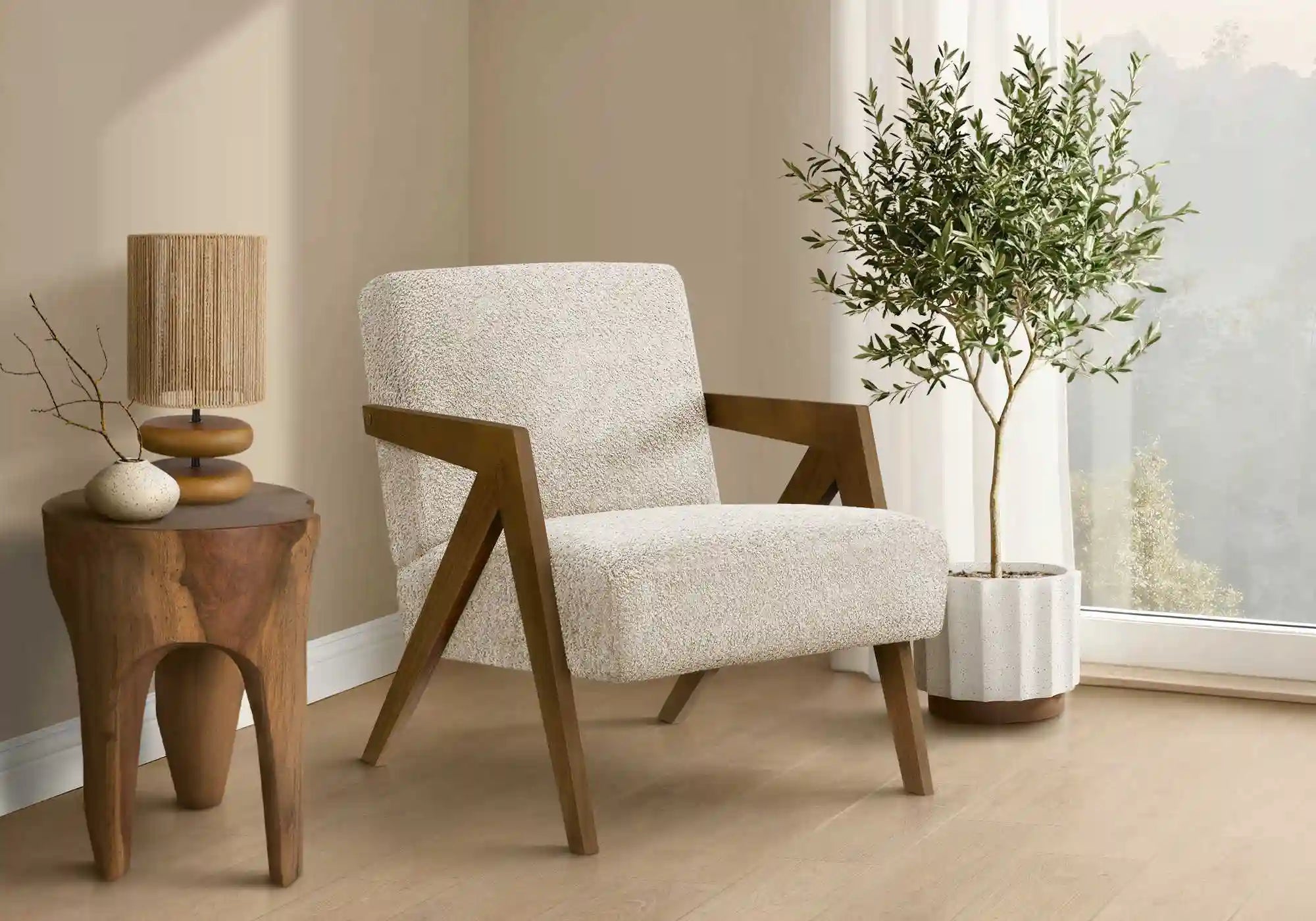 Fauteuil d'Appoint Gris Clair avec Accoudoirs en Bois Noyer
