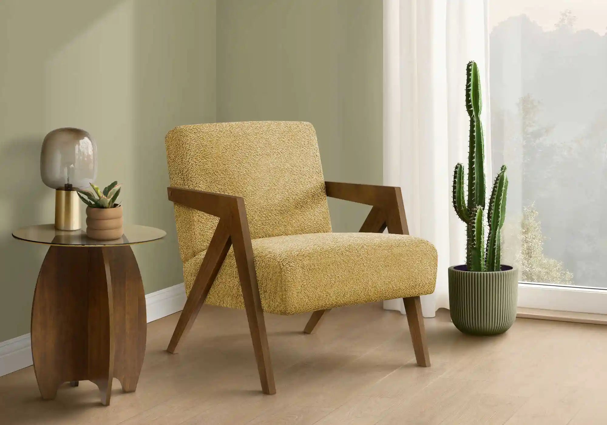 Fauteuil d'Appoint Gris Clair avec Accoudoirs en Bois Noyer