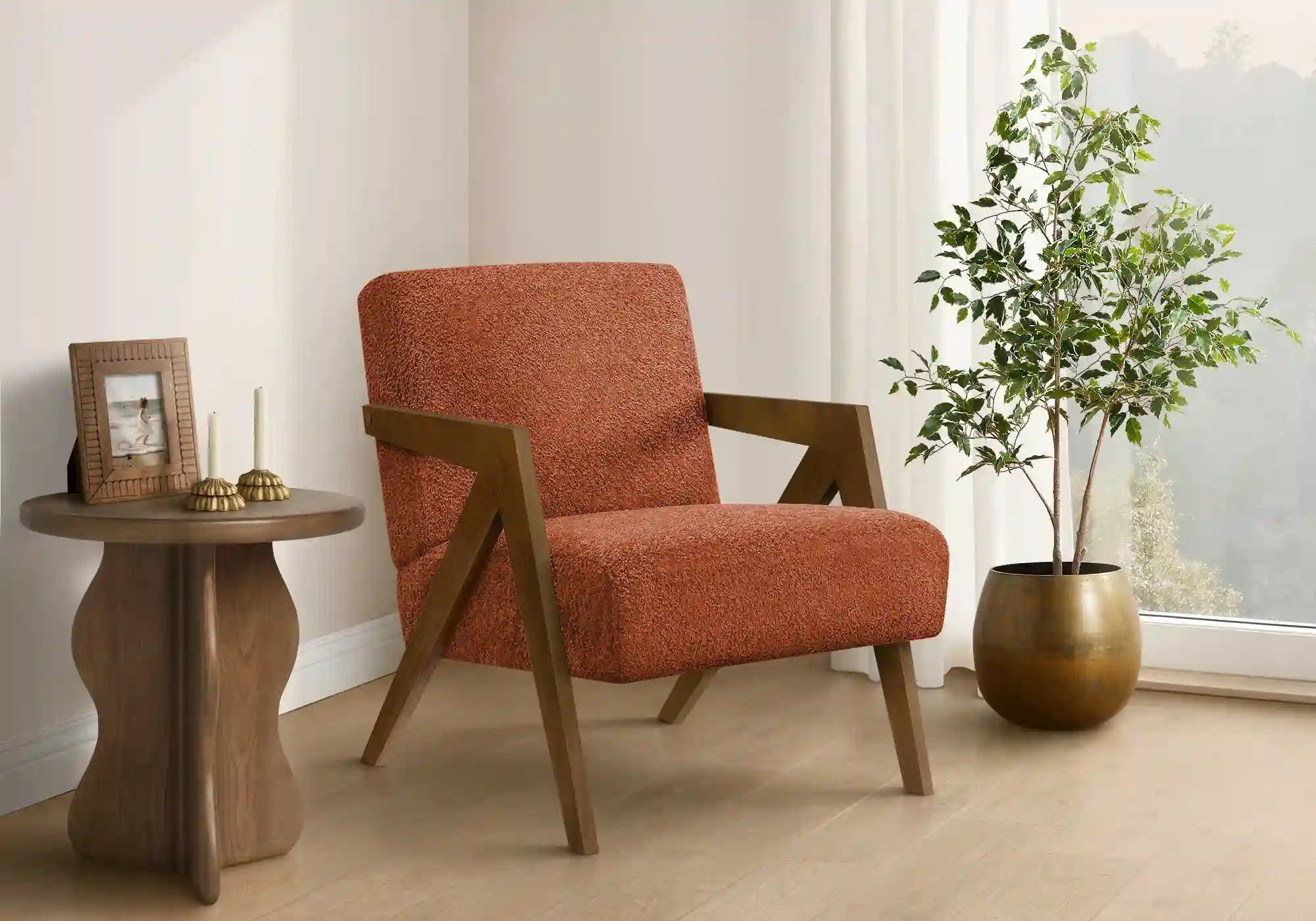 Fauteuil d'Appoint Gris Clair avec Accoudoirs en Bois Noyer