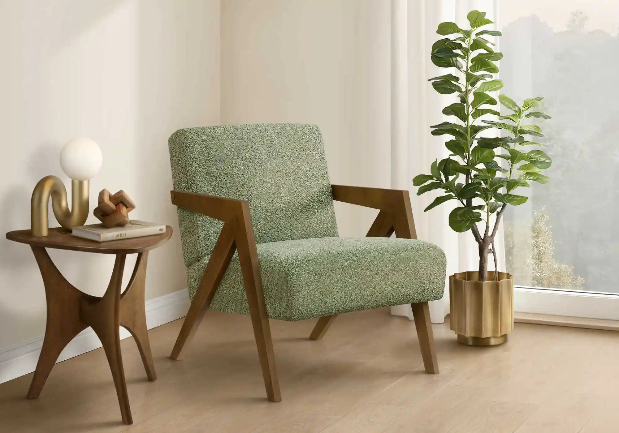Fauteuil d'Appoint Gris Clair avec Accoudoirs en Bois Noyer
