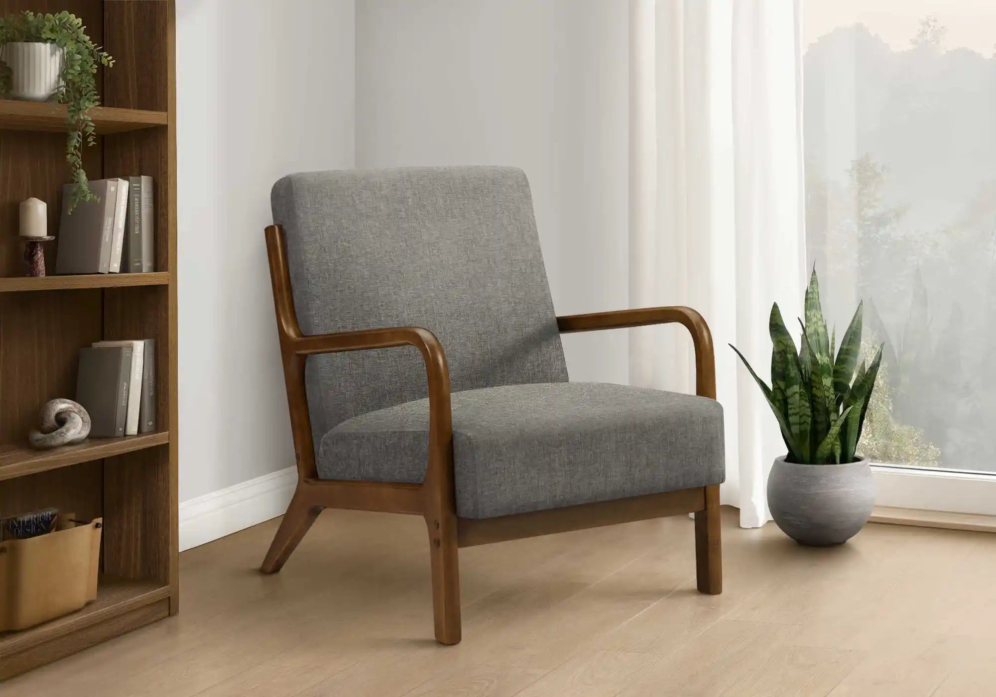 Fauteuil d'Appoint Brun Clair avec Accoudoirs en Bois Noyer