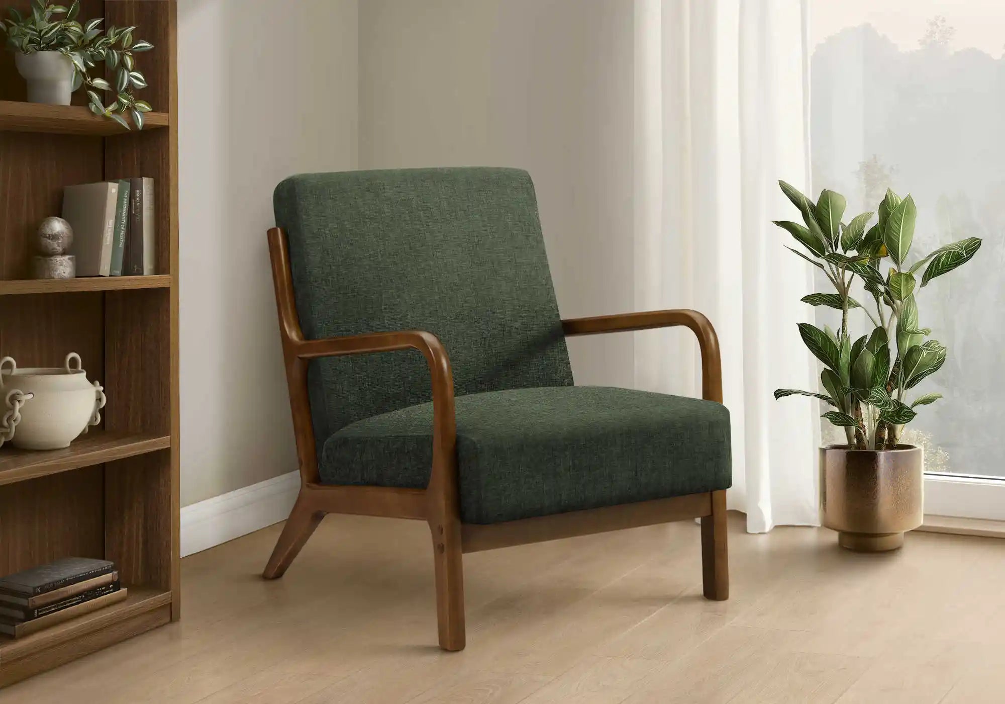 Fauteuil d'Appoint Brun Clair avec Accoudoirs en Bois Noyer