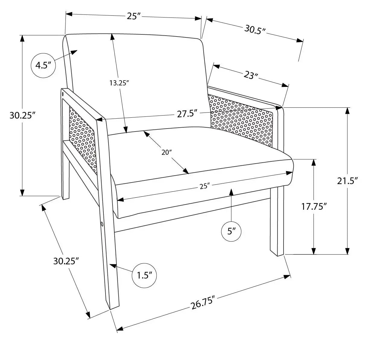 Chaise d'Appoint en Tissu Brun avec Côtés Tissés et Bois Noyer
