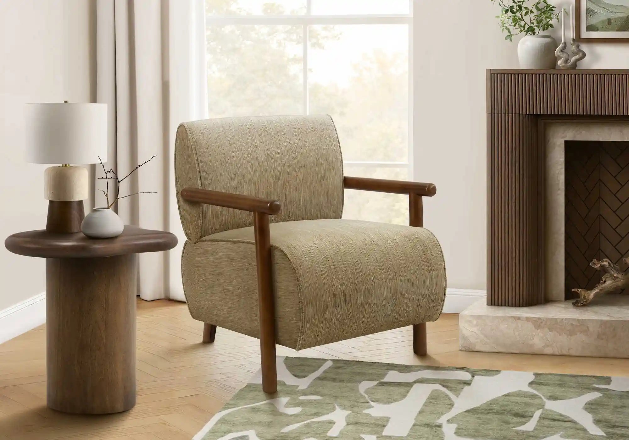 Fauteuil d'Appoint Or Clair avec Accoudoirs en Bois Noyer