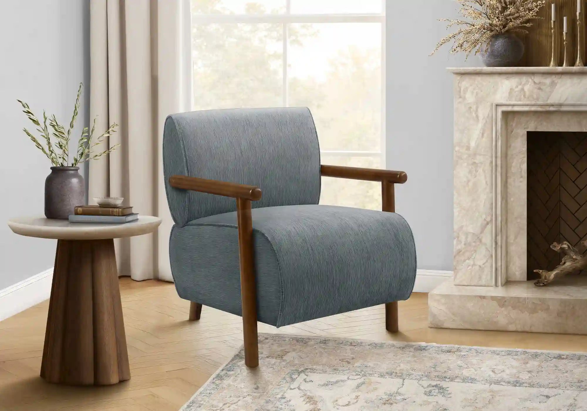 Fauteuil d'Appoint Or Clair avec Accoudoirs en Bois Noyer