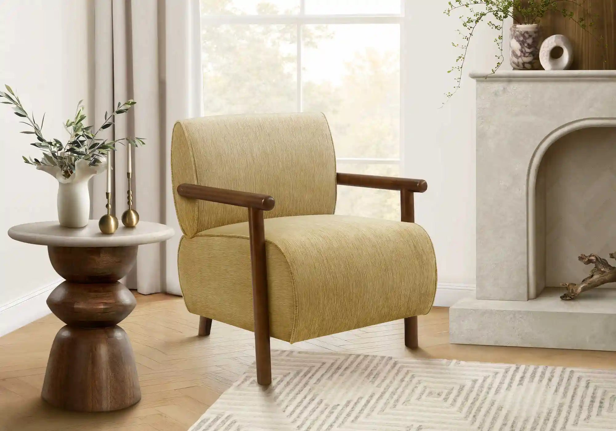 Fauteuil d'Appoint Or Clair avec Accoudoirs en Bois Noyer