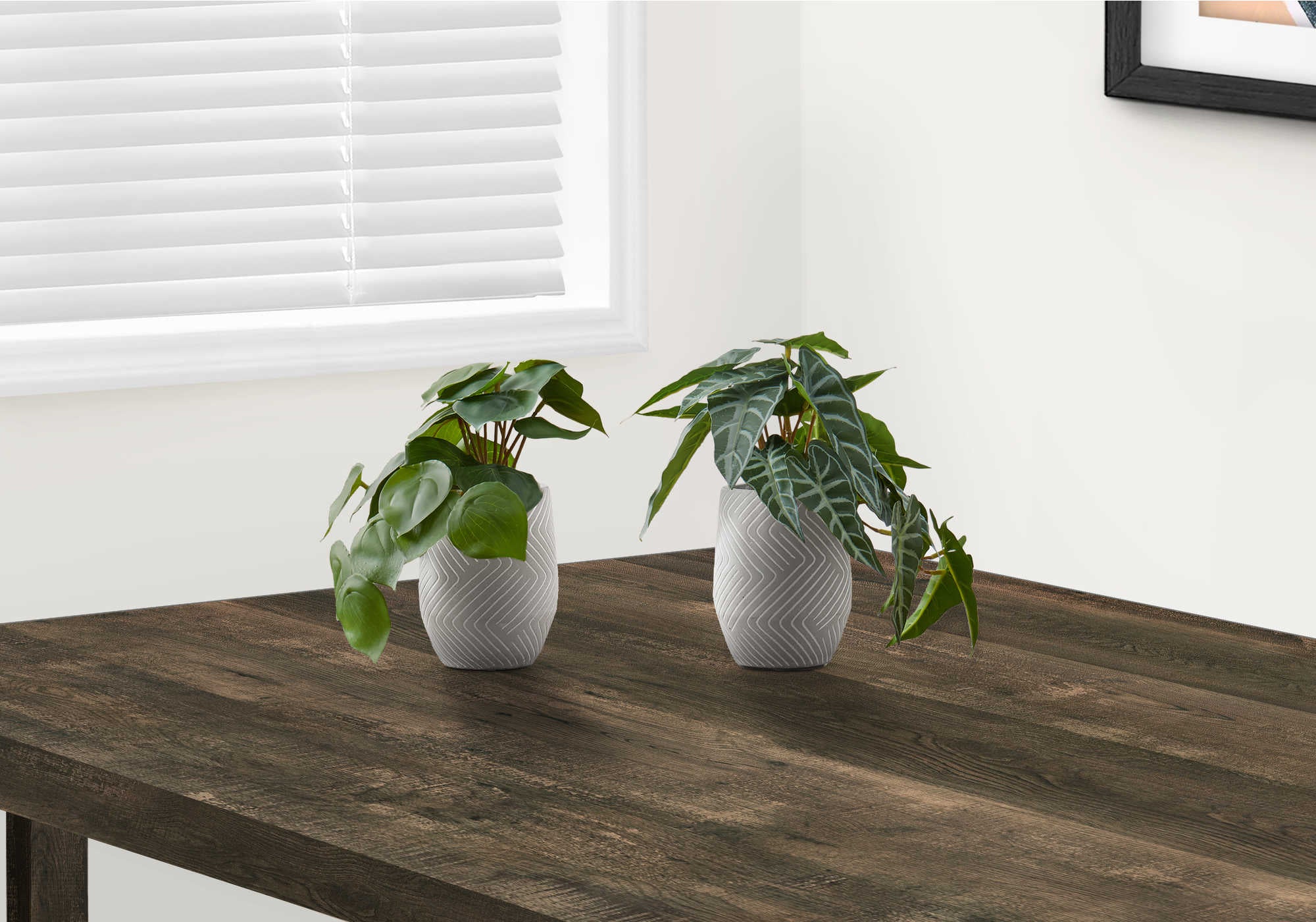 PLANTE ARTIFICIELLE - 2PCS / 8"H ALOCASIA / POT 5" CIMENT