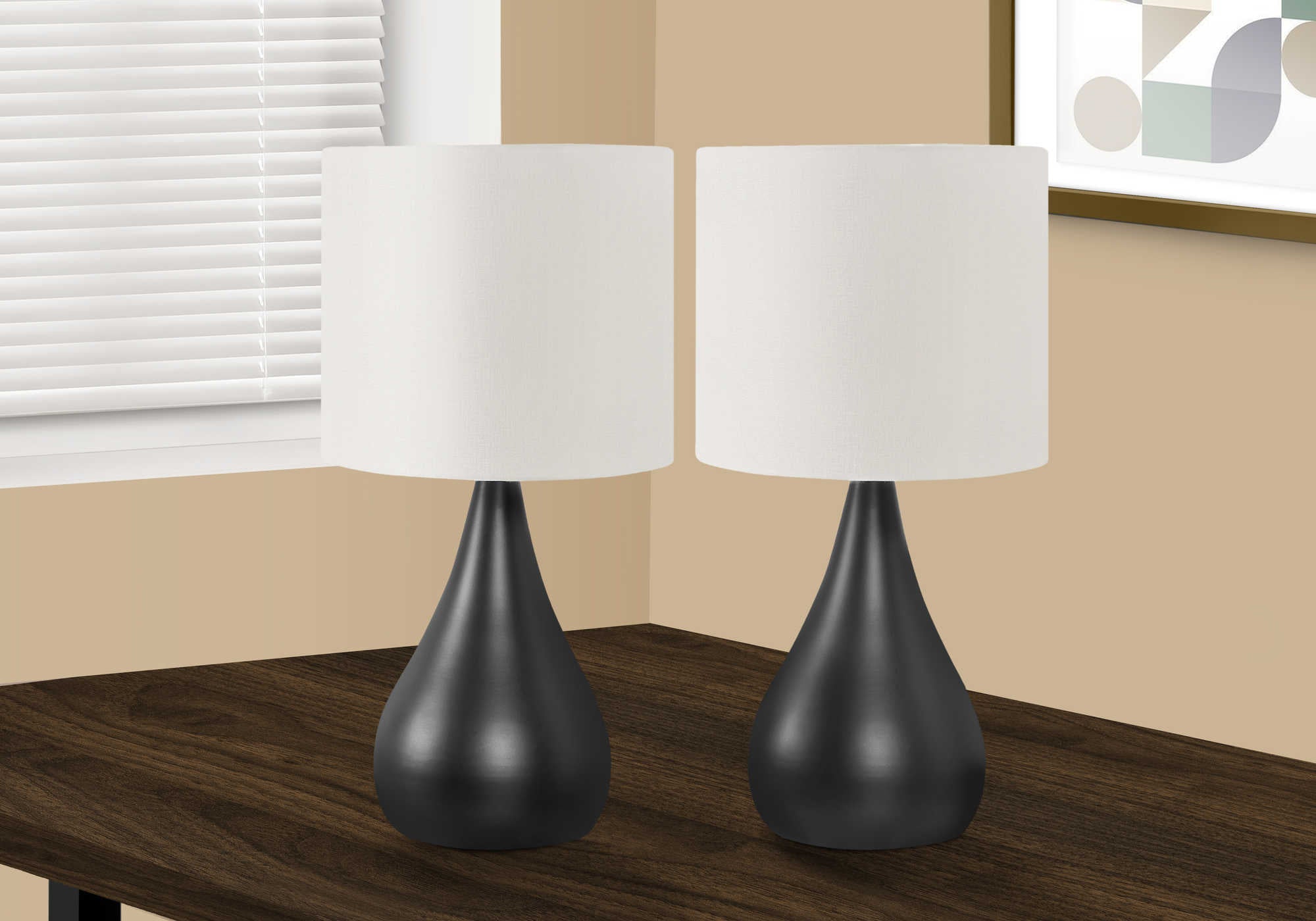ÉCLAIRAGE - LAMPE DE TABLE 2PCS/18" H MÉTAL NOIR / ABAT-JOUR IVOIRE