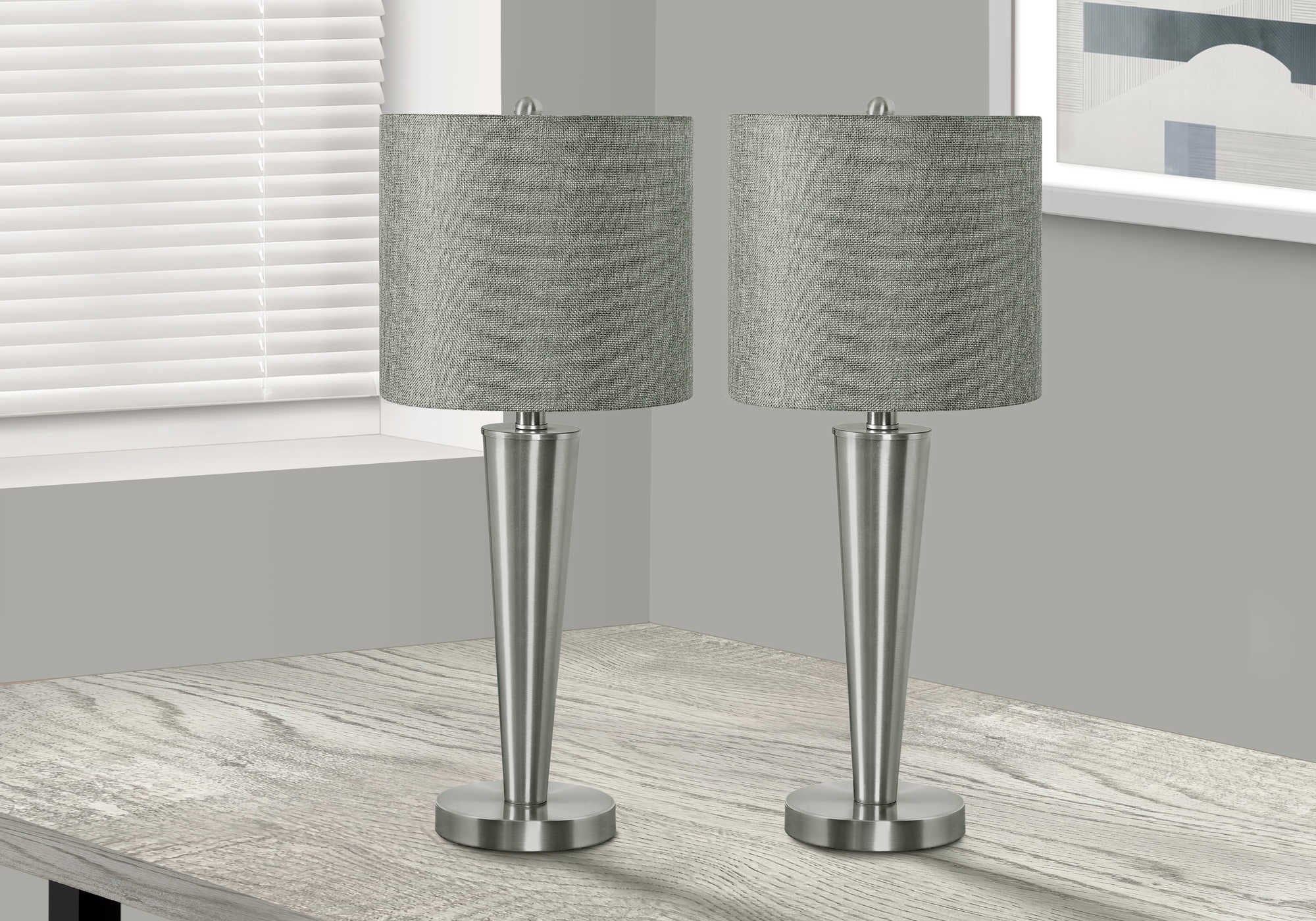 ÉCLAIRAGE - LAMPE DE TABLE 2PCS/24"H MÉTAL NICKEL / GRIS / USB