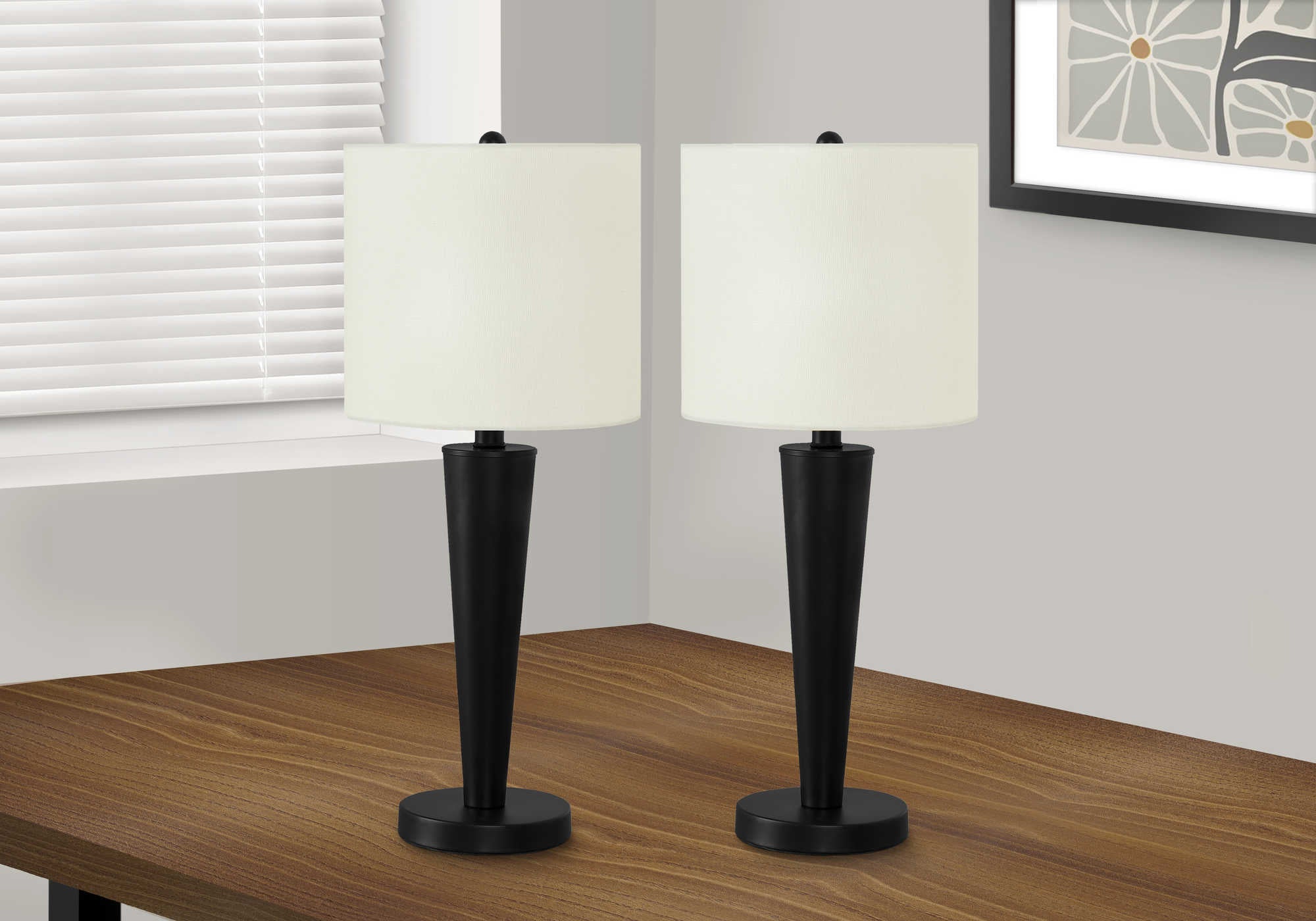 ÉCLAIRAGE - LAMPE DE TABLE 2PCS/24"H MÉTAL NOIR / IVOIRE / USB