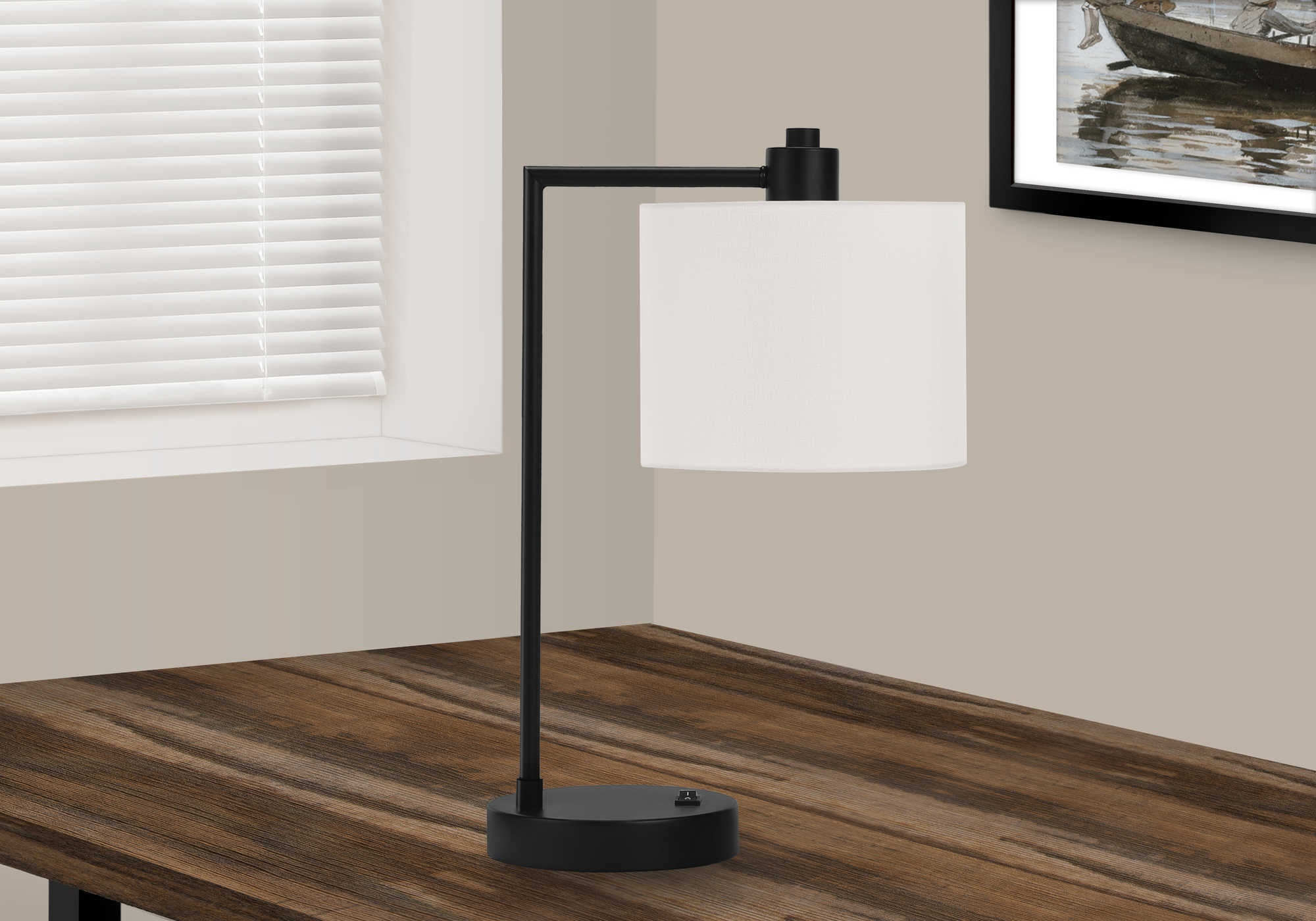 ÉCLAIRAGE - LAMPE DE TABLE 19"H MÉTAL NOIR / ABAT-JOUR IVOIRE /USB