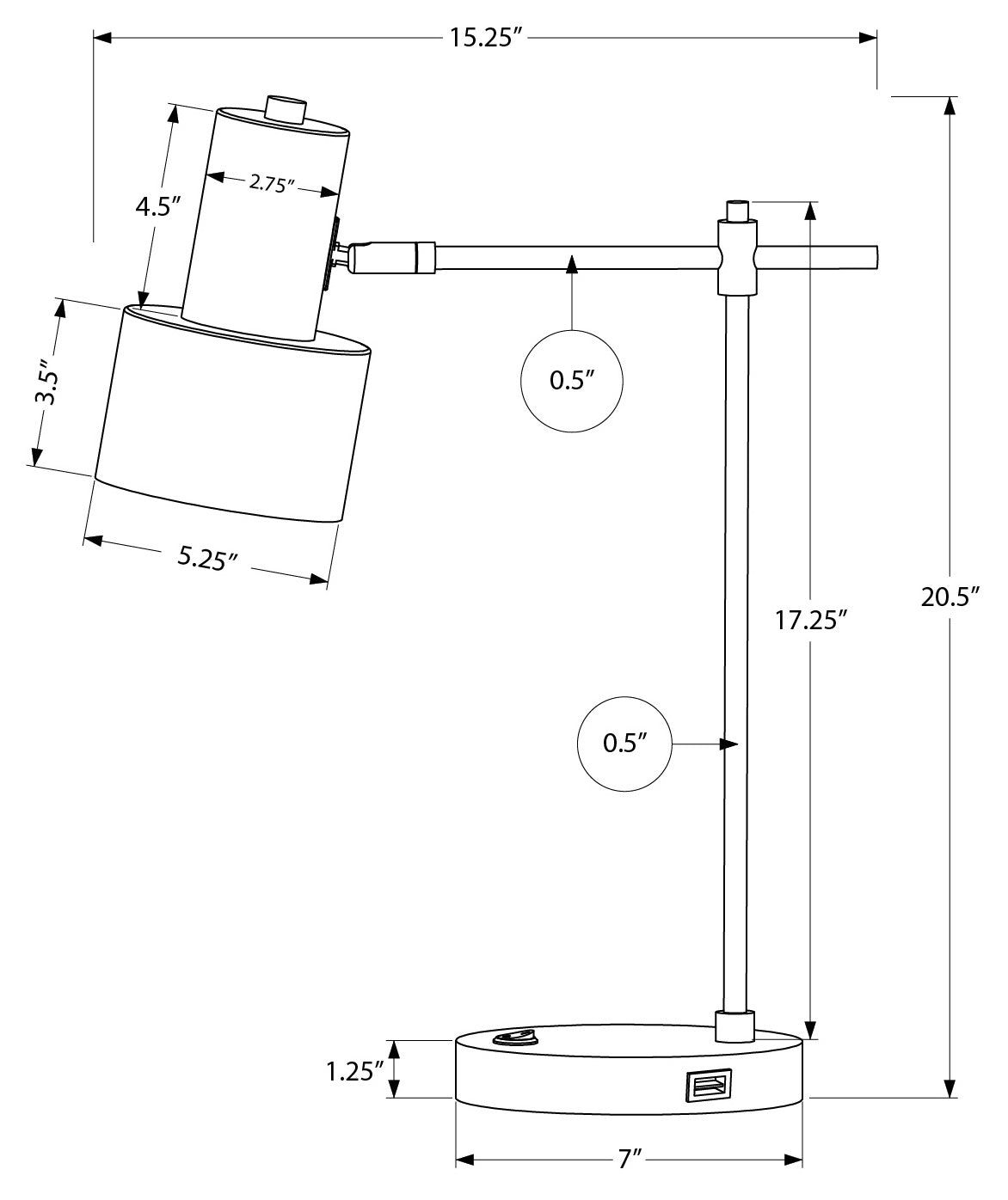 ÉCLAIRAGE - LAMPE DE TABLE 21"H MÉTAL NOIR/abat-jour noir/USB
