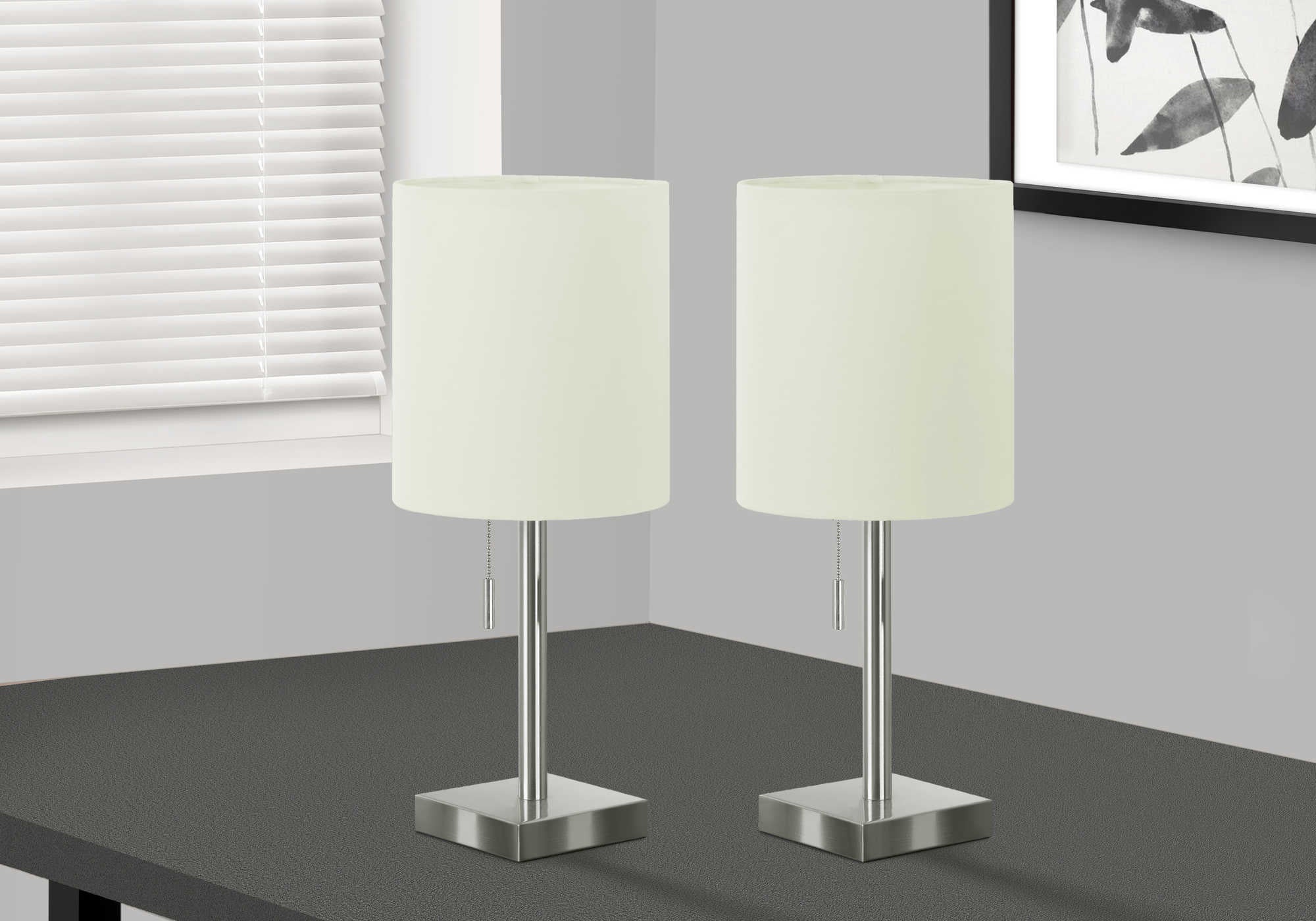 ÉCLAIRAGE - LAMPE DE TABLE 2PCS/17" H MÉTAL NICKEL/IVOIRE/USB